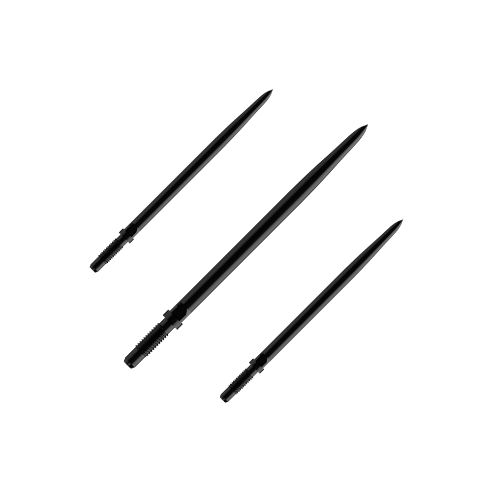 Bulls NL Convertible Point Dart Tips - Glad - Zwart Das Bild zeigt einen Artikel mit dem Namen BU57701_BullsNL_Convertible_Points_Smooth_Schwarz_36mm_1Set. Vermutlich handelt es sich um einen Satz schwarzer, glatter Dartspitzen mit einer Länge von 36 mm.