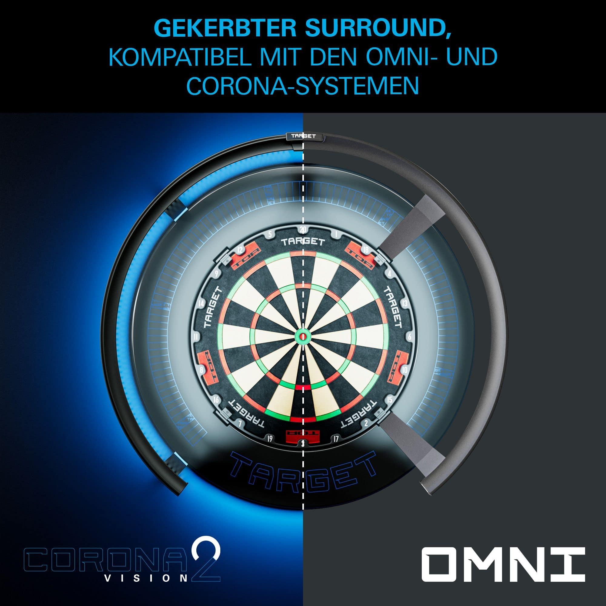 Target Corona Vision Dartboardomlijsting met inkepingen en verlichting