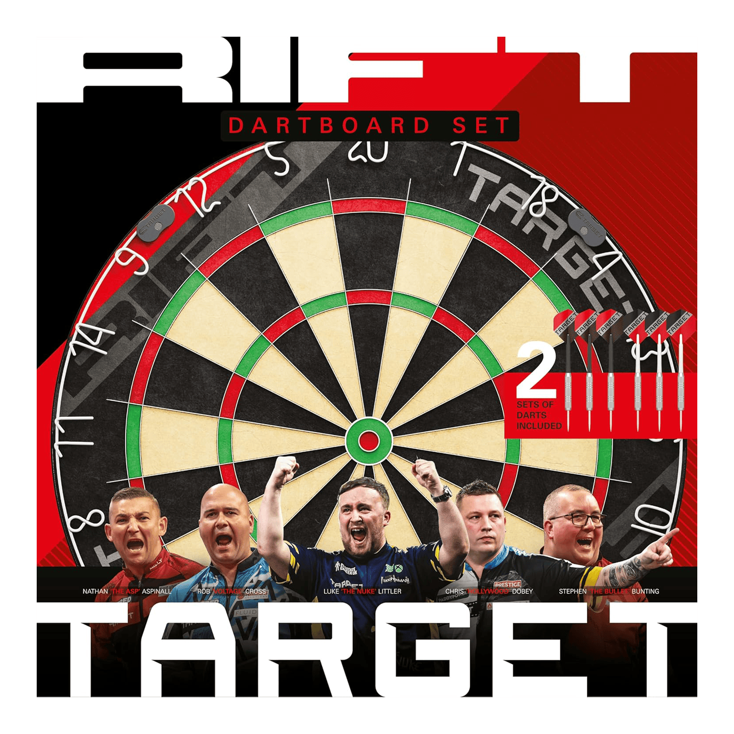 Target Rift stalen dartbordset Dieses Bild zeigt das Target Rift Steeldartboard Set. Das Dartboard Set ist robust und langlebig.