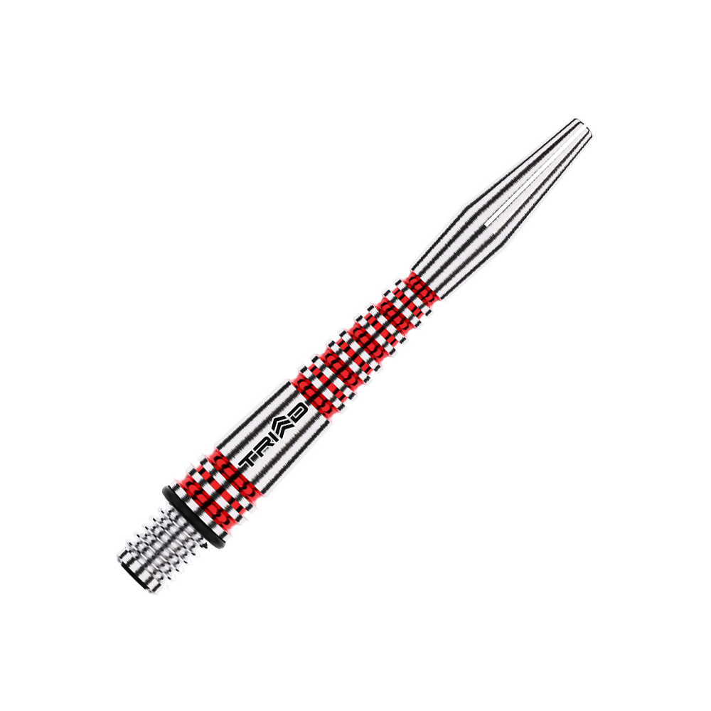 Winmau Triad RX Aluminium Shafts - Rot Dies ist ein silberner Dartschaft aus Aluminium mit roten Akzenten. Auf dem Schaft steht das Wort "TRIAD".