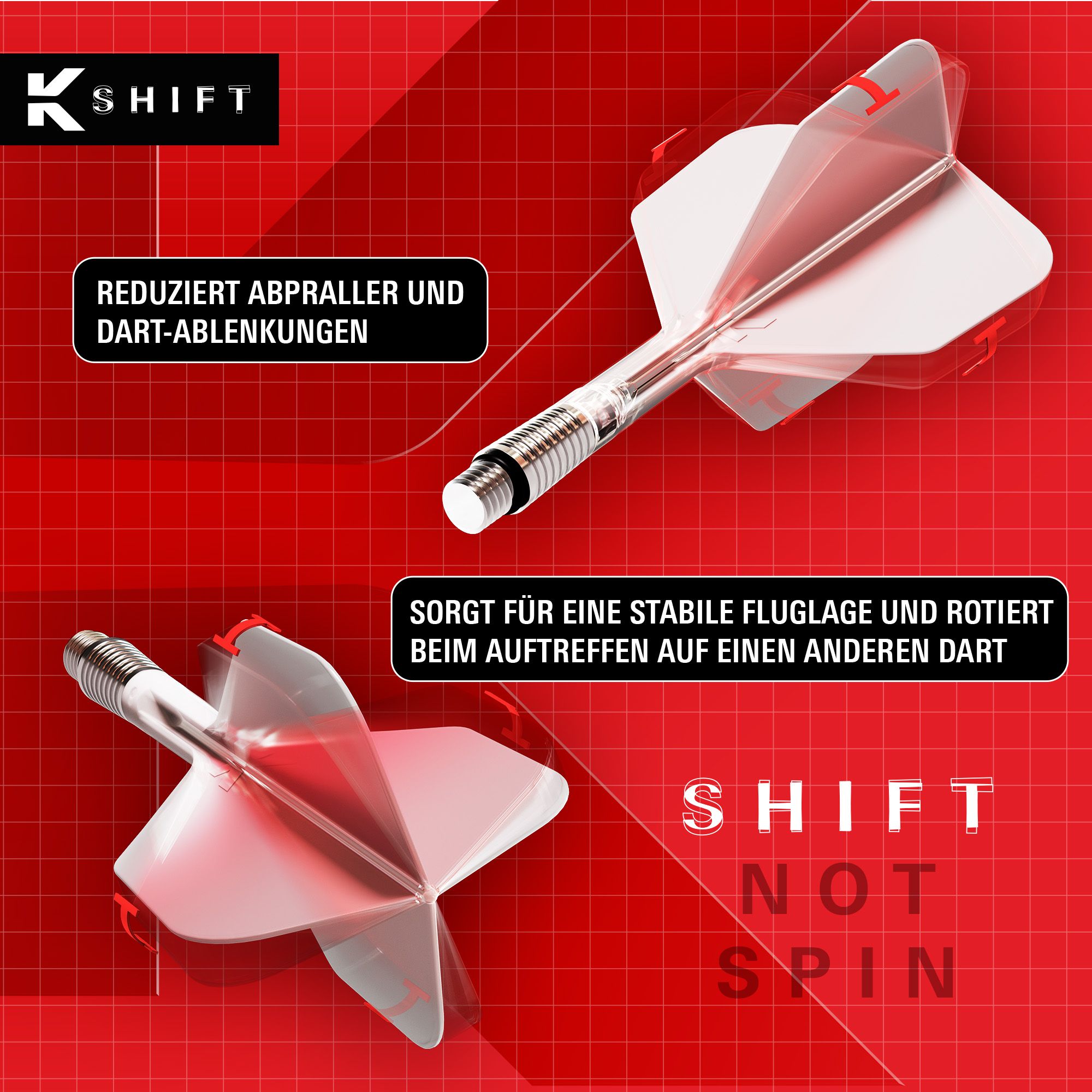 Dies ist ein Foto der Target K-Shift No6 Flights in Schwarz. Es illustriert die schwarze Farbgebung und Form der Dart Flights.