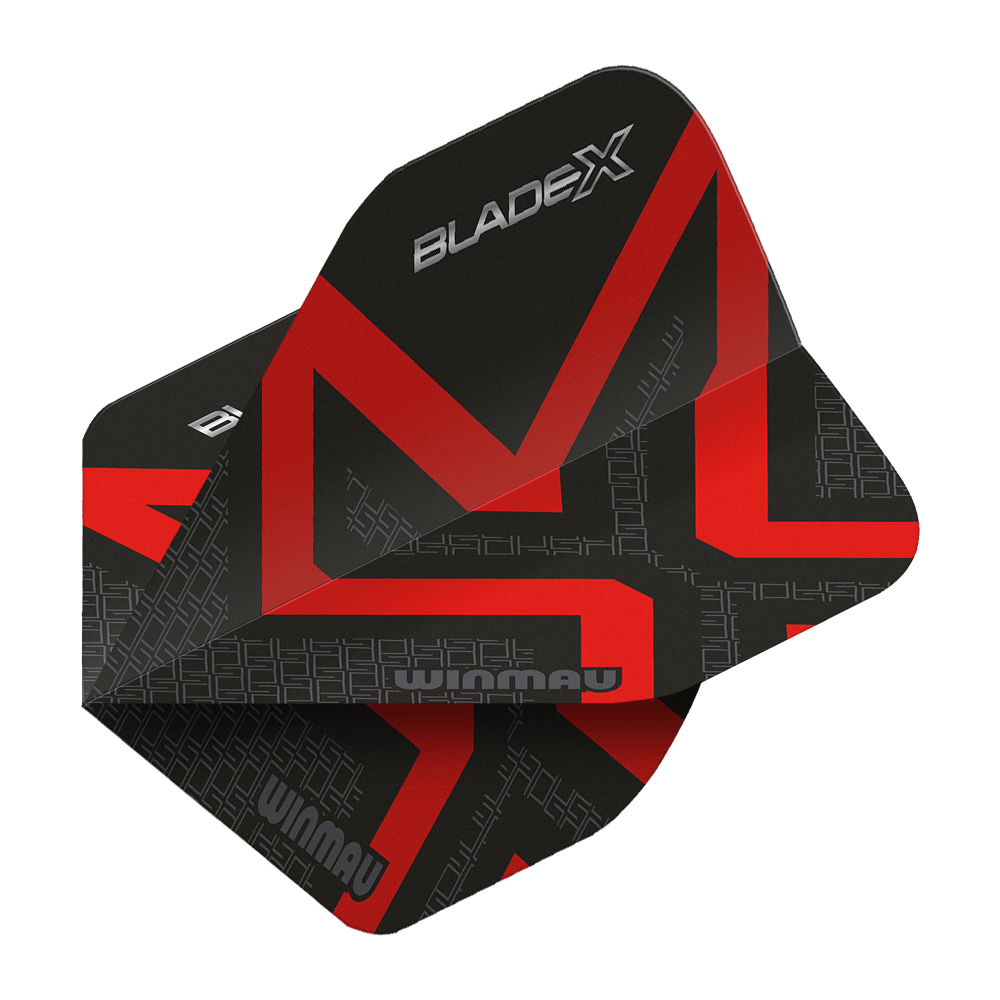 Winmau Prism Delta Blade X Metallic Red No2 standaard flights Hier sieht man den Winmau Prism Delta Blade X Metallic Red No2 Standard Flight. Das Produkt ist rot und wird für Dartpfeile verwendet.