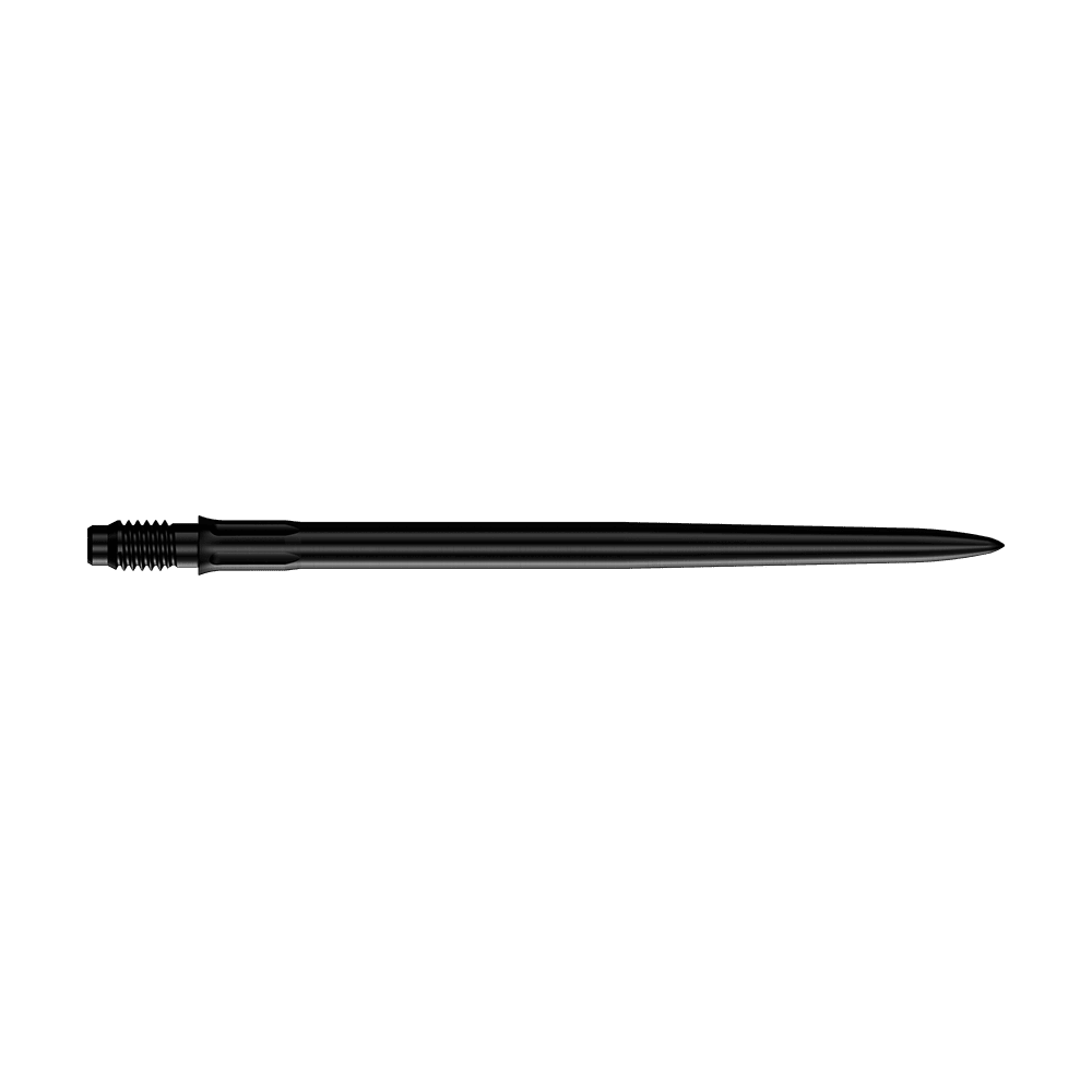 Das Bild zeigt Dartspitzen in Schwarz mit 40mm Länge. Zu sehen sind die Mission R25 Rapid Point SM1 Dartspitzen.
