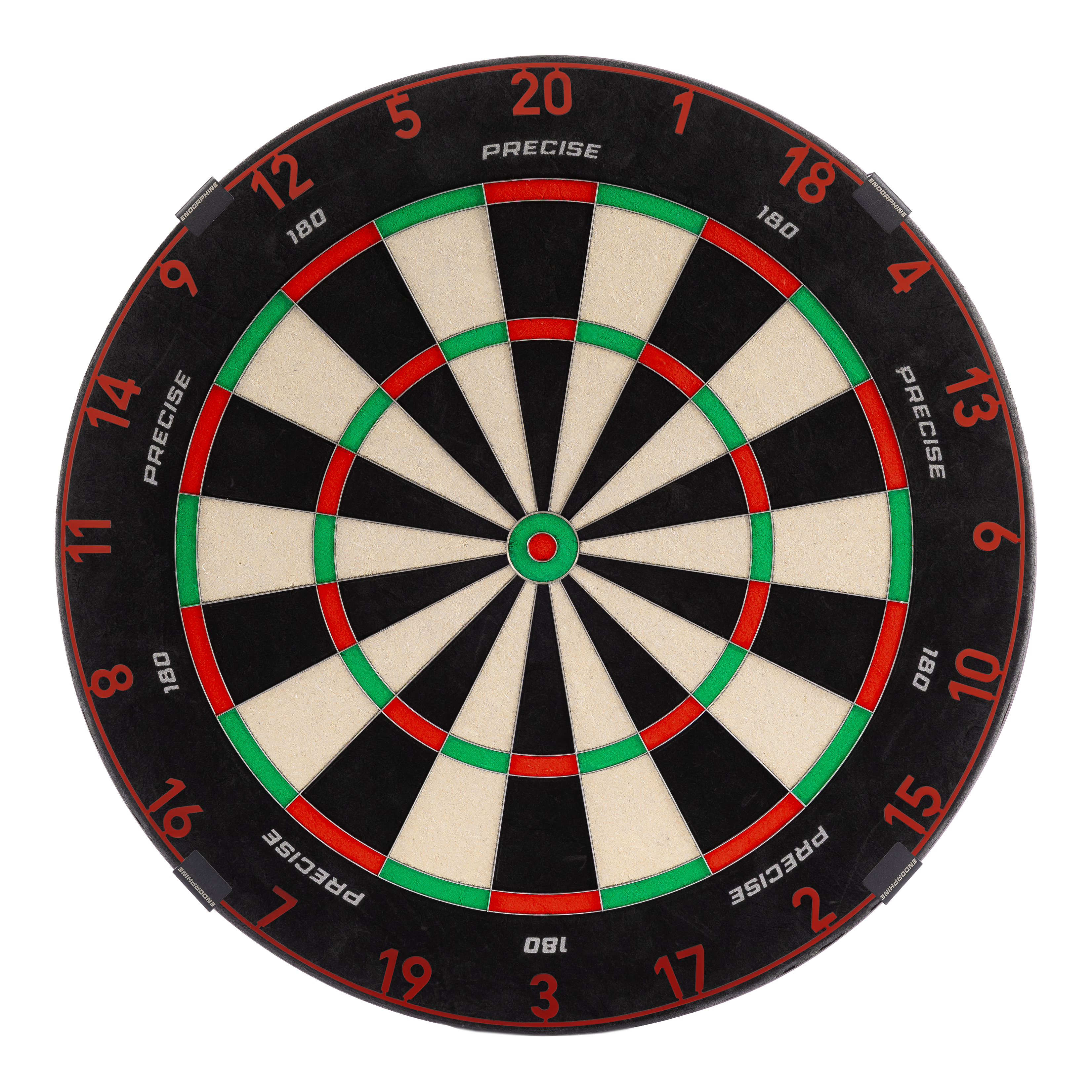 Precise 180 Endorphine Steel Dartbord met genummerde ring - Vervaagd rood Das Bild zeigt das Precise 180 Endorphine Steeldartboard mit Nummernring in Faded Red. Es handelt sich um eine hochwertige Dartscheibe mit rotem Farbverlauf.