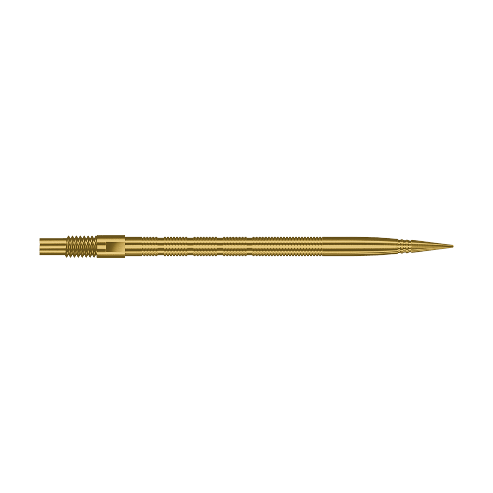 Harrows Quick Point Micro Ridge Dart Tips - Goud Das Bild zeigt Harrows Quick Point MicroRidge Dartspitzen in Gold, 40mm. Die Dartspitze ist einzeln dargestellt.