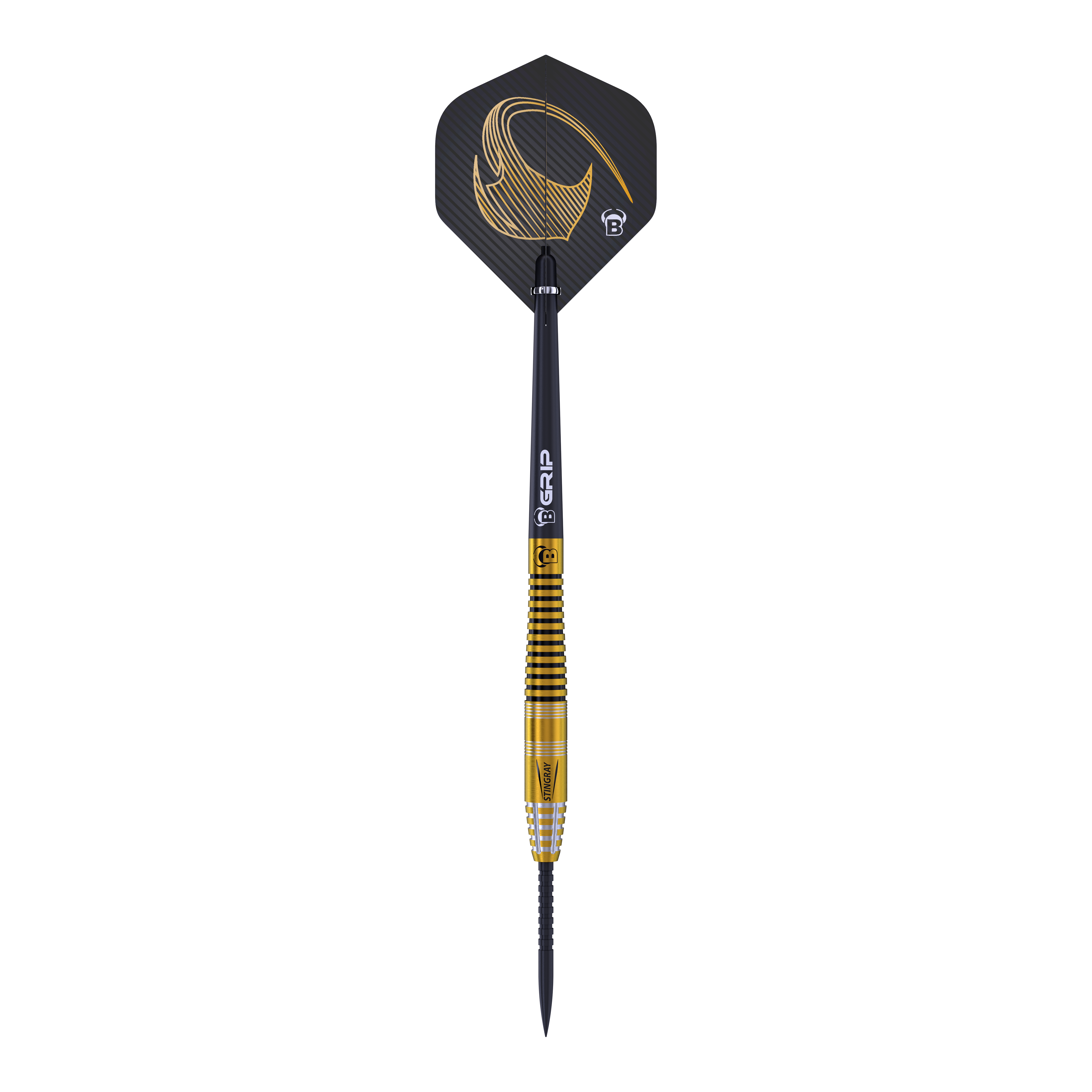 Bulls Stingray ST3 Steeldarts Dies ist ein Steeldart aus der Bulls Stingray ST3 Serie. Der Dart hat ein schwarzes und goldenes Design mit feinen Rillen am Barrel.