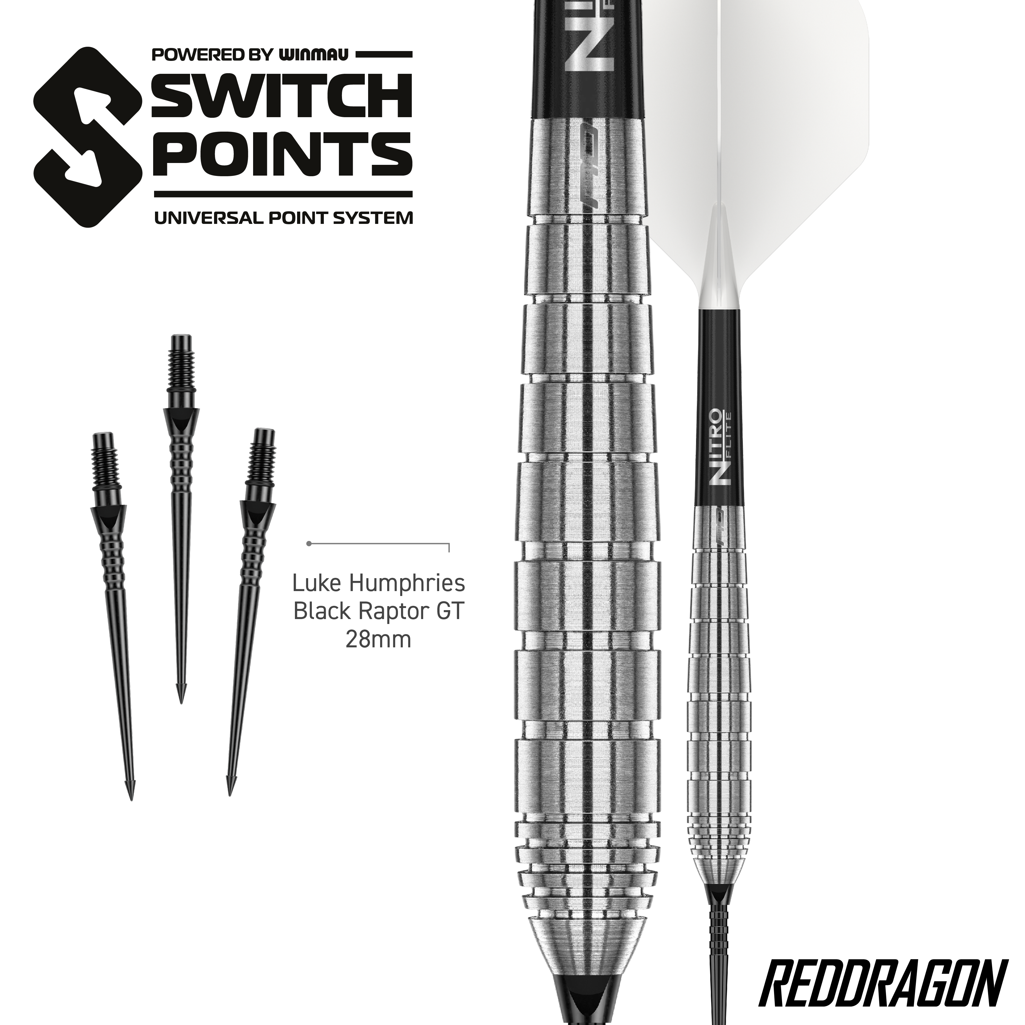 Red Dragon Luke Humphries TX1 Pioneer Switch Point stalen dartpijlen Das Bild zeigt die Red Dragon Luke Humphries TX1 Pioneer Switch Point Steeldarts. Diese Steeldarts sind hochwertig verarbeitet.