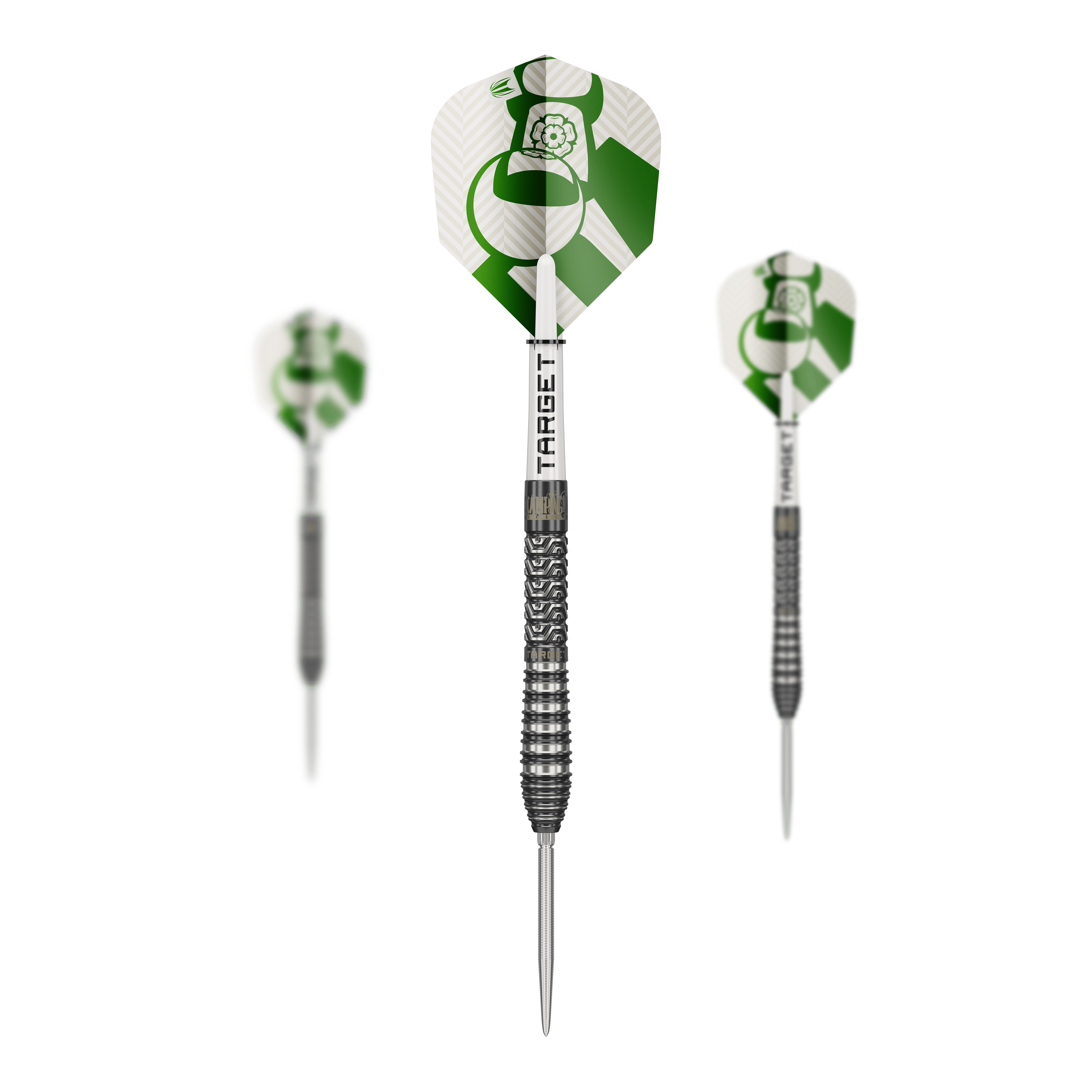 Target Charlie Manby Swiss Points stalen dartpijlen Abgebildet ist das Produkt Target Charlie Manby Swiss Points Steeldarts. Das Bild zeigt ein Set Steeldarts mit spezieller Spitze.