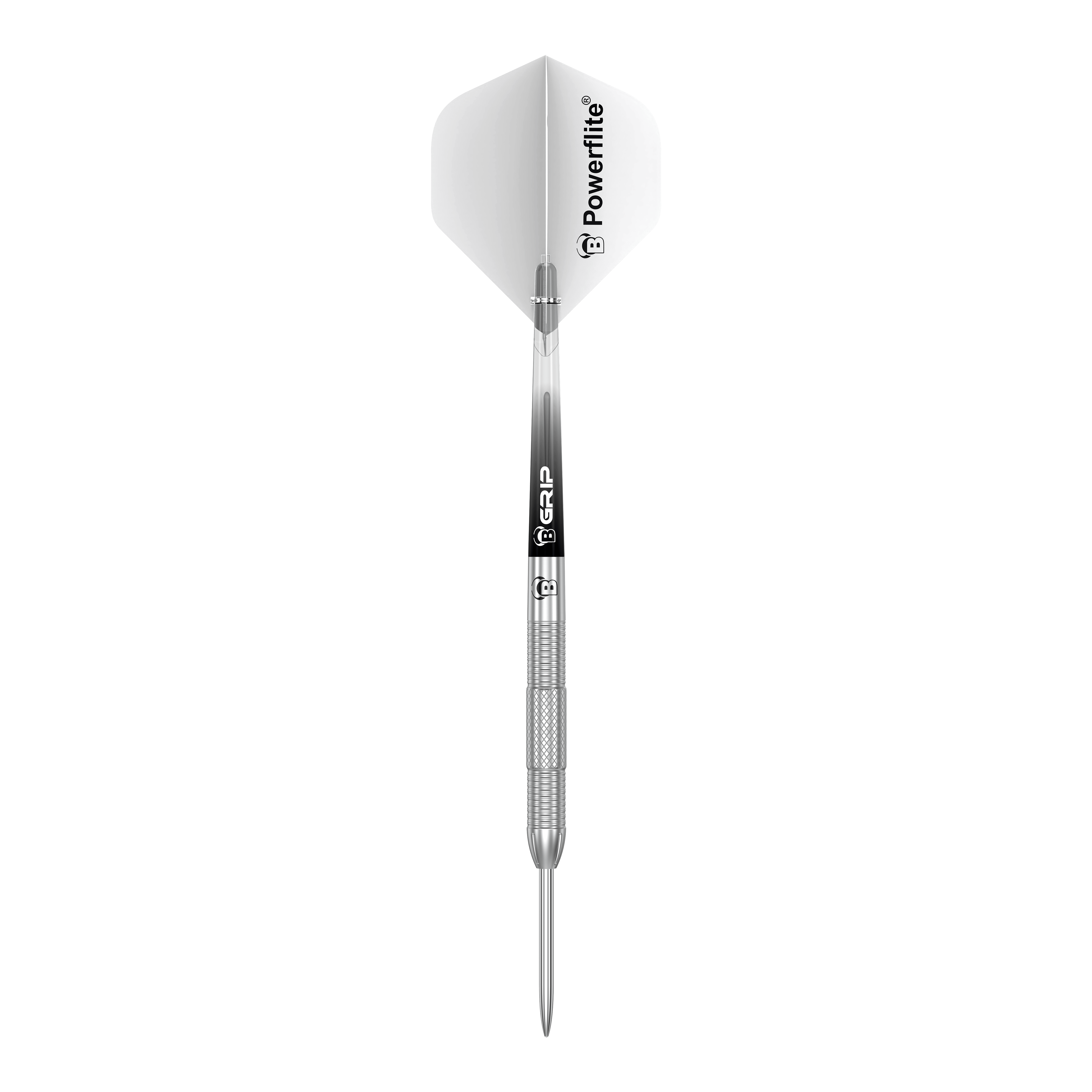 Bulls Challenger Sascha Stuhlemmer Steeldarts - 23g Auf dem Bild ist ein Bulls Challenger Sascha Stuhlemmer Steeldart mit 23g zu sehen. Der Dartpfeil ist silberfarben und hat weiße Flights mit der Aufschrift "Powerflite".