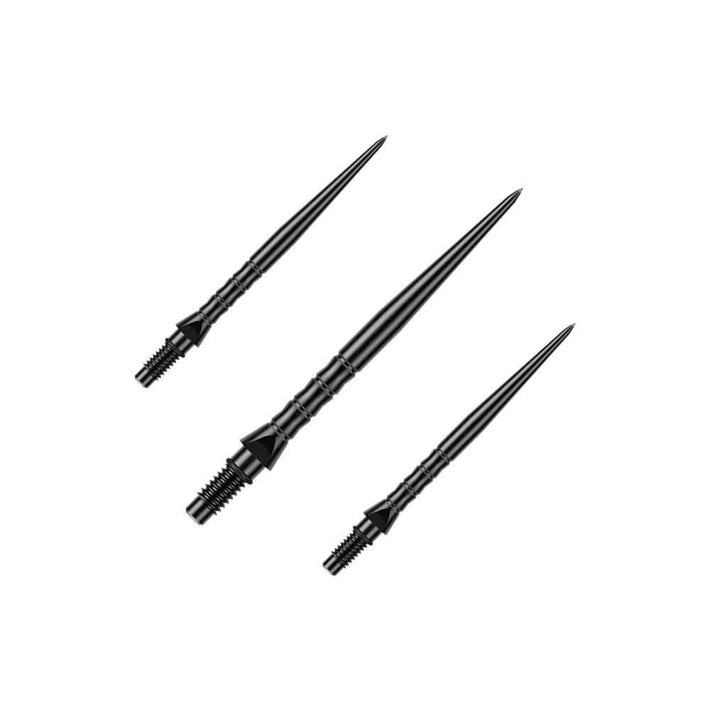 Winmau Switch Point Wave stalen dartpunten - zwart Abgebildet ist ein Set von schwarzen Steeldartspitzen mit Wave-Struktur. Enthalten ist vermutlich eine 30 mm lange Variante.