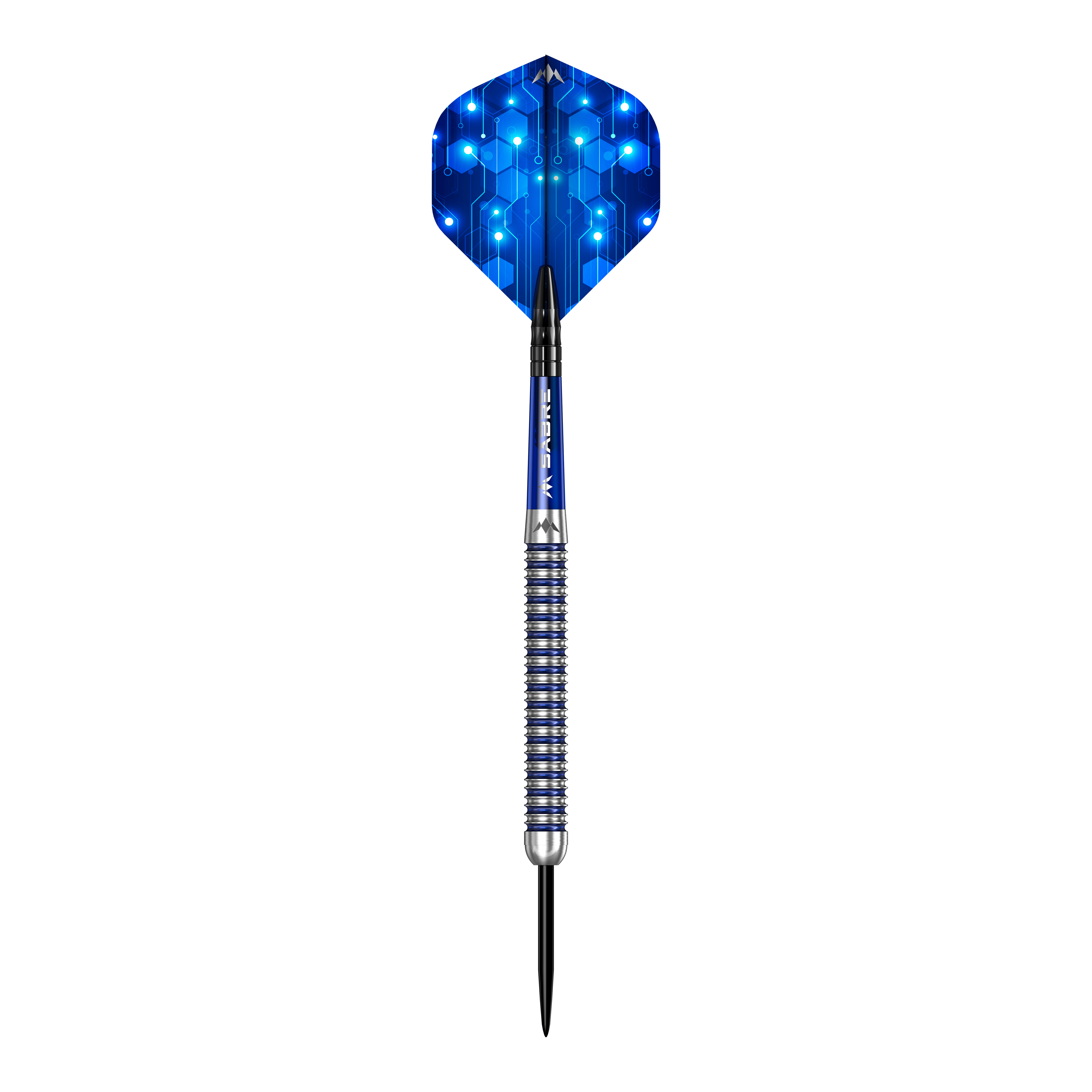 Mission ION Blue Silver stalen darts Das Bild zeigt die Mission ION Blue Silver Steeldarts. Die Darts sind in Blau und Silber gehalten.