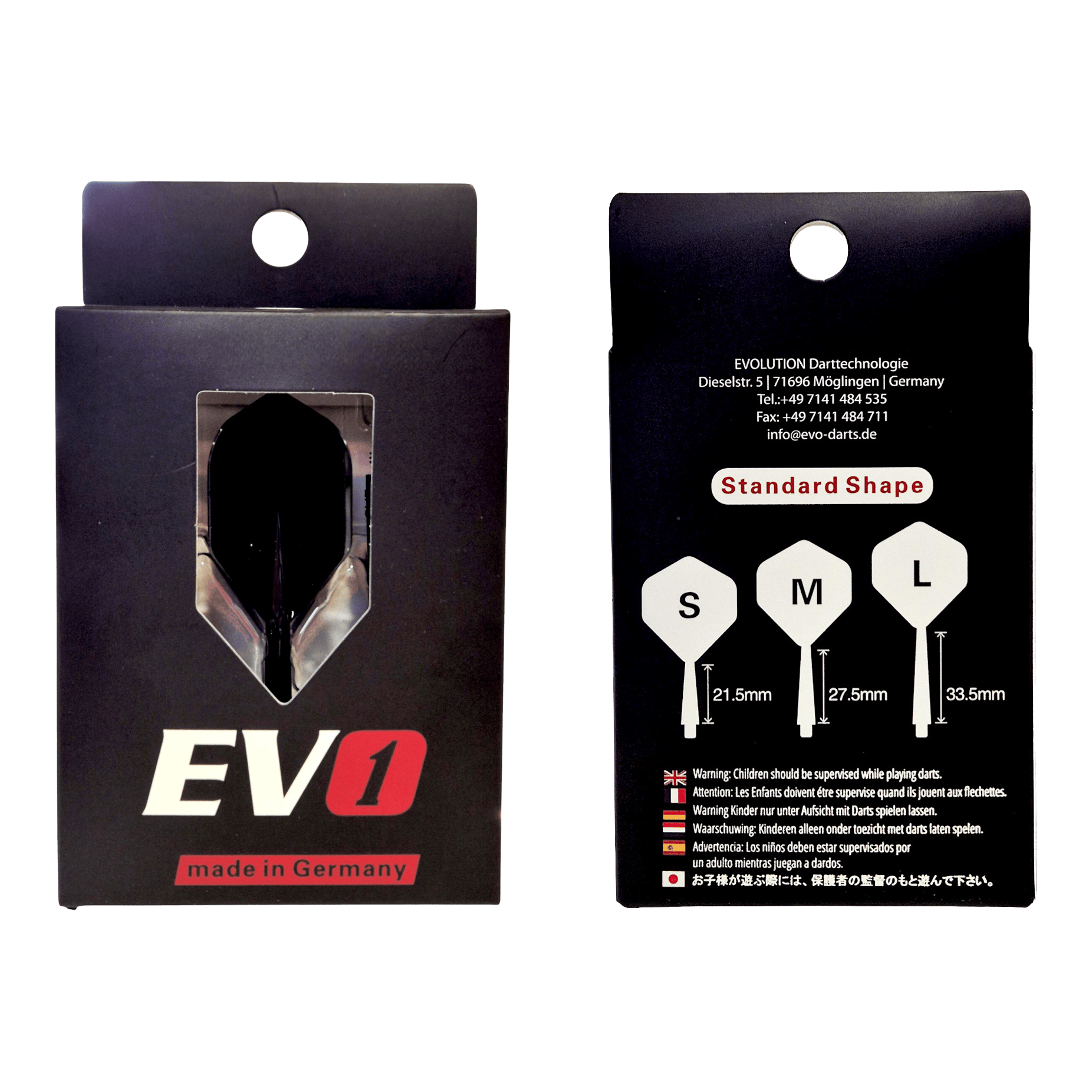 Evolution EVO1 Flight Shaft System - Zwart Evolution EVO1 Flight-Shaft-System in Schwarz ist dargestellt. Das Produkt ist für den Einsatz im Dartsport geeignet.