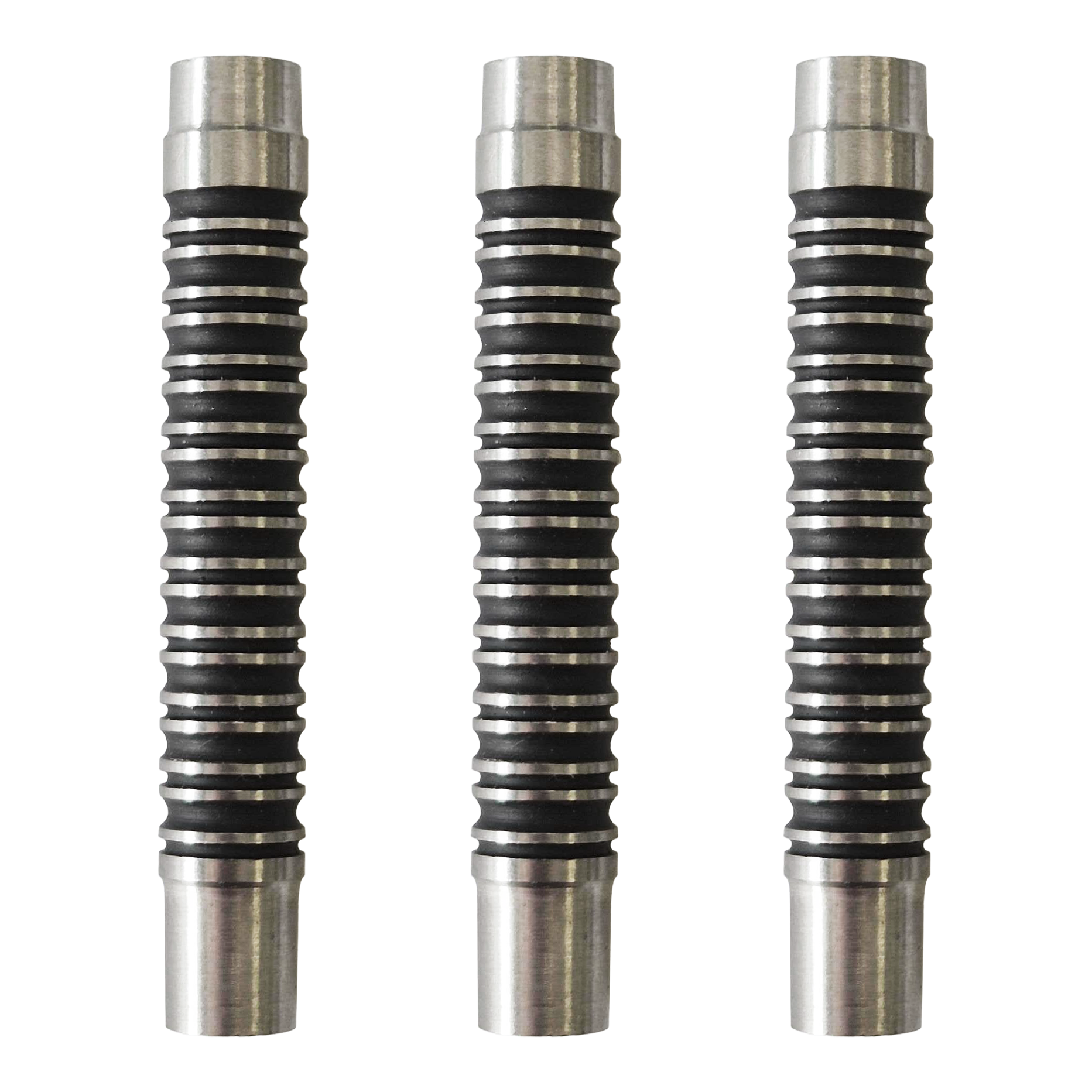 Dargestellt ist ein Set der McDart Black Ring 2 Softdart Barrels - 18g. Das Set zeigt schwarze Dart-Barrels mit Ringen.