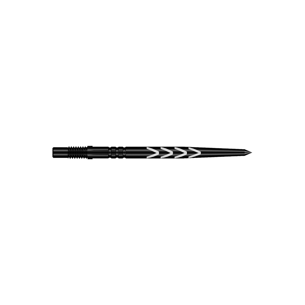 Shot Turbo Points Dart Tips Michael Smith - Zwart Zu sehen sind zwei schwarze Dartspitzen, jeweils mit schmalem Aufsatz. Das Produkt ist für den Austausch geeignet.