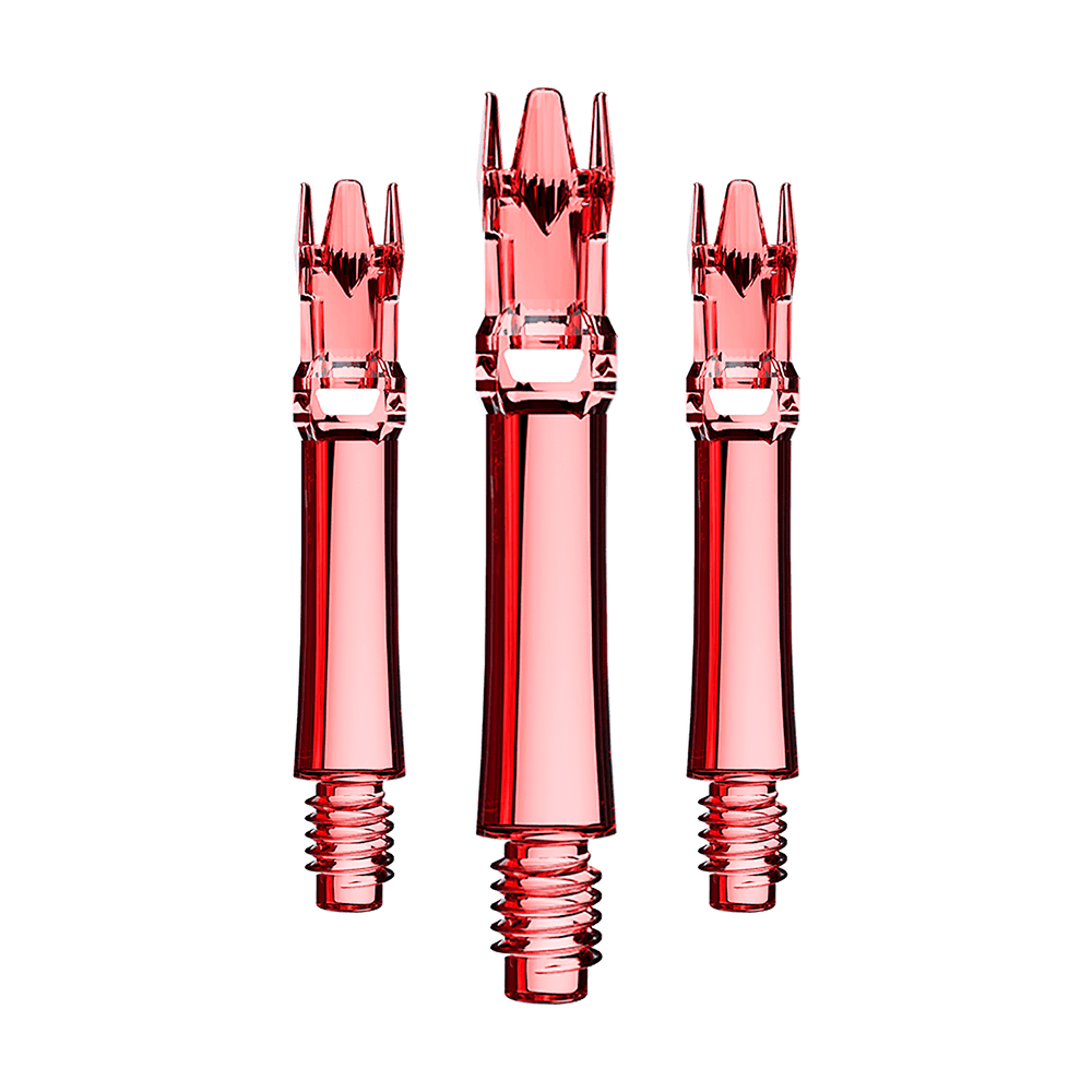 Ein Set aus roten transparenten Ersatzshafts ist dargestellt. Die Shafts sind ordentlich angeordnet.