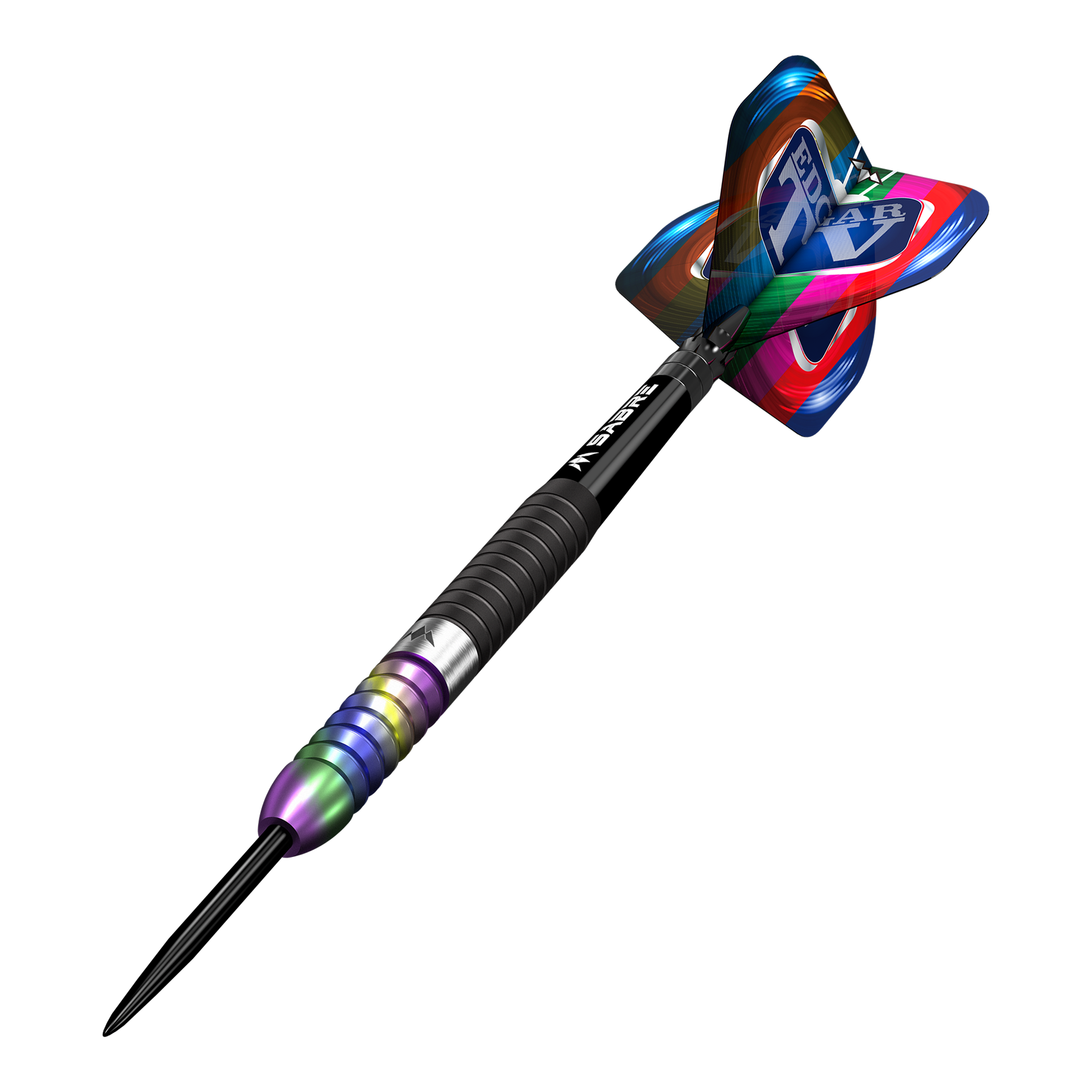 Missie Matt Edgar Steeldarts Dieses Bild zeigt einen Mission Matt Edgar Steeldart. Der Dartpfeil hat einen bunten Schaft und eine auffällige, farbenfrohe Flight.
