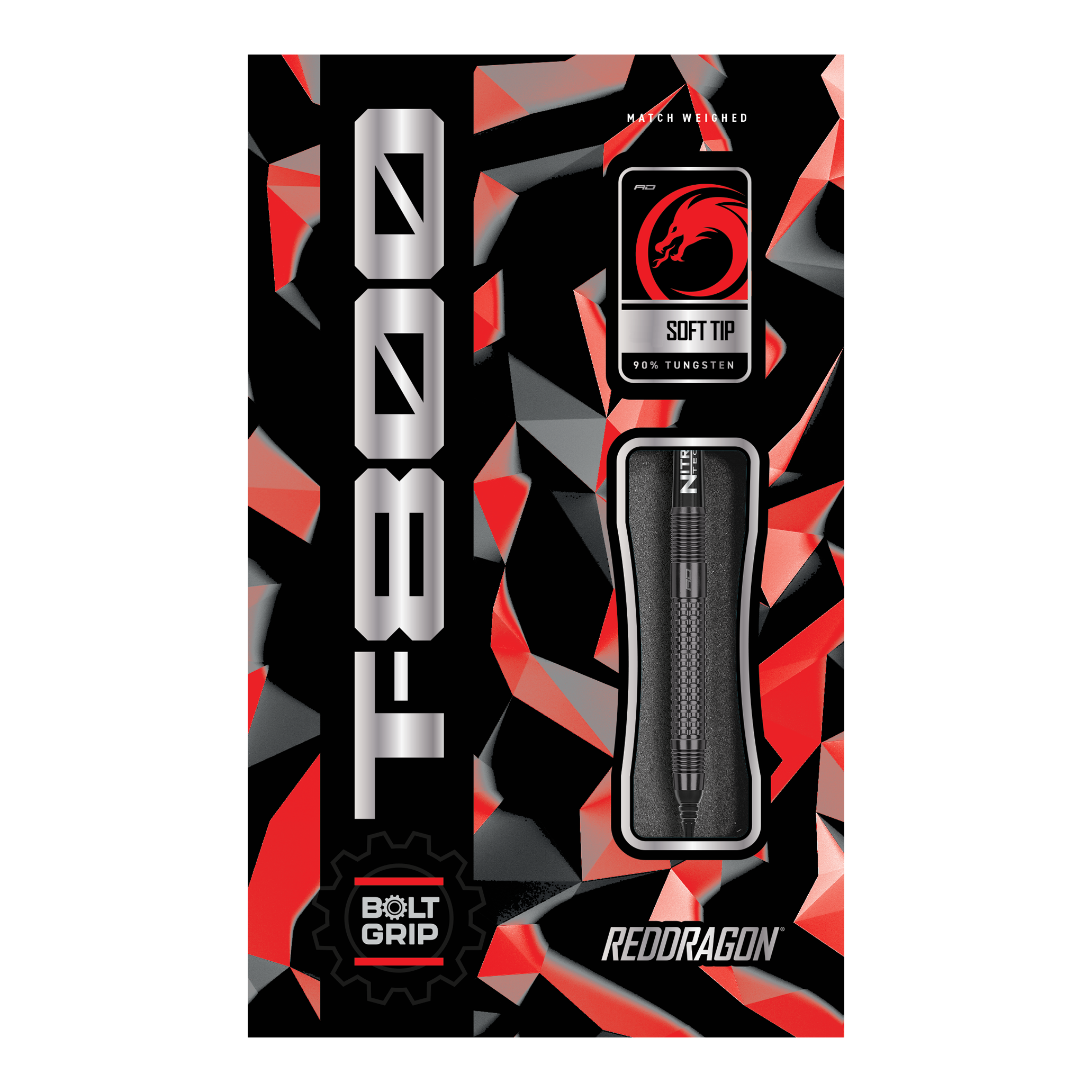 Red Dragon T-800 zachte darts - 20g Hier ist das Produkt "Red Dragon T-800 Softdarts - 20g" abgebildet. Die Verpackung ist in Rot, Schwarz und Silber gestaltet und zeigt einen Softdart mit 90% Tungsten.