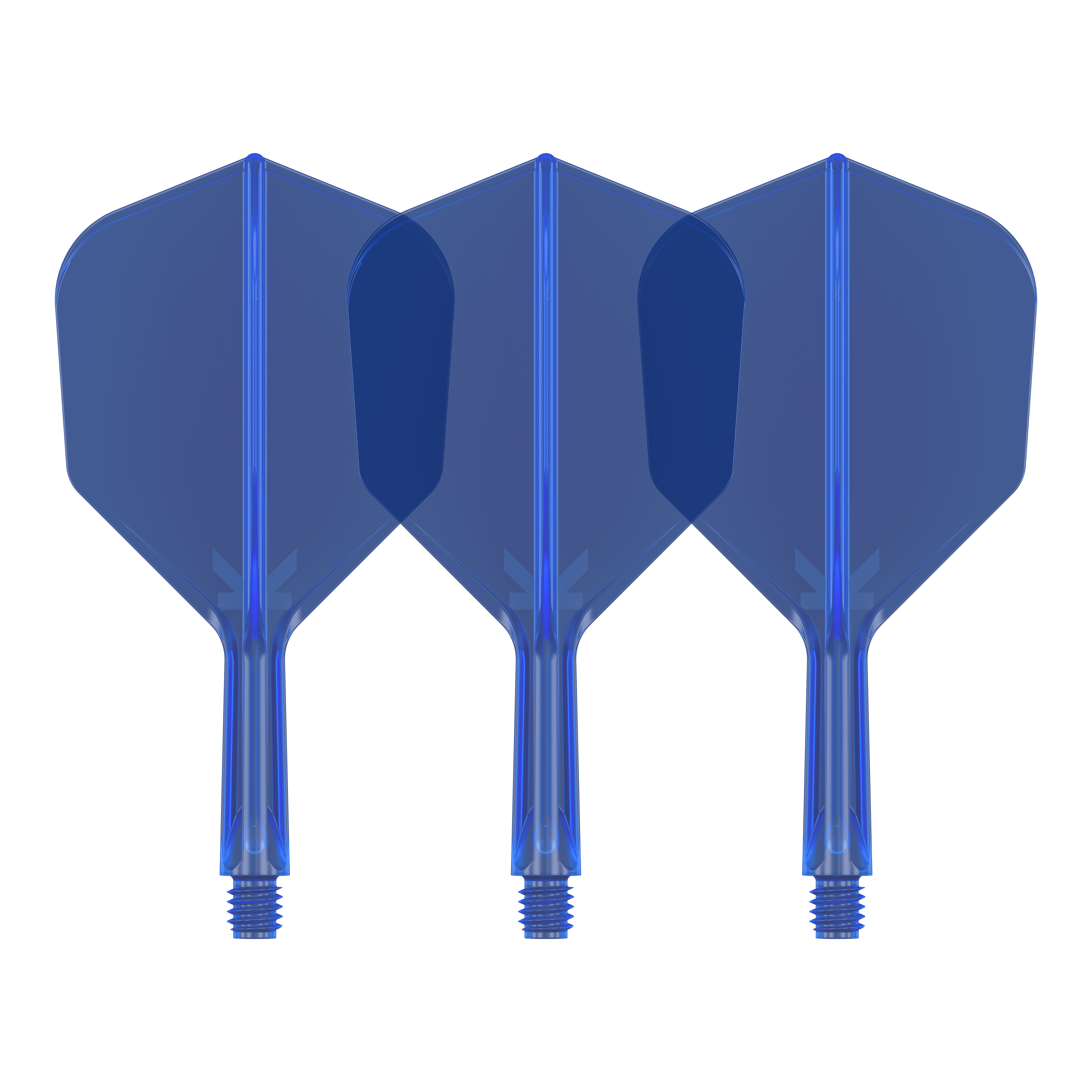 Target K-Flex No6 Flight System - Blauw Auf dem Bild sind drei blaue Dartflights zu sehen. Sie stehen nebeneinander und haben eine sechseckige Form.