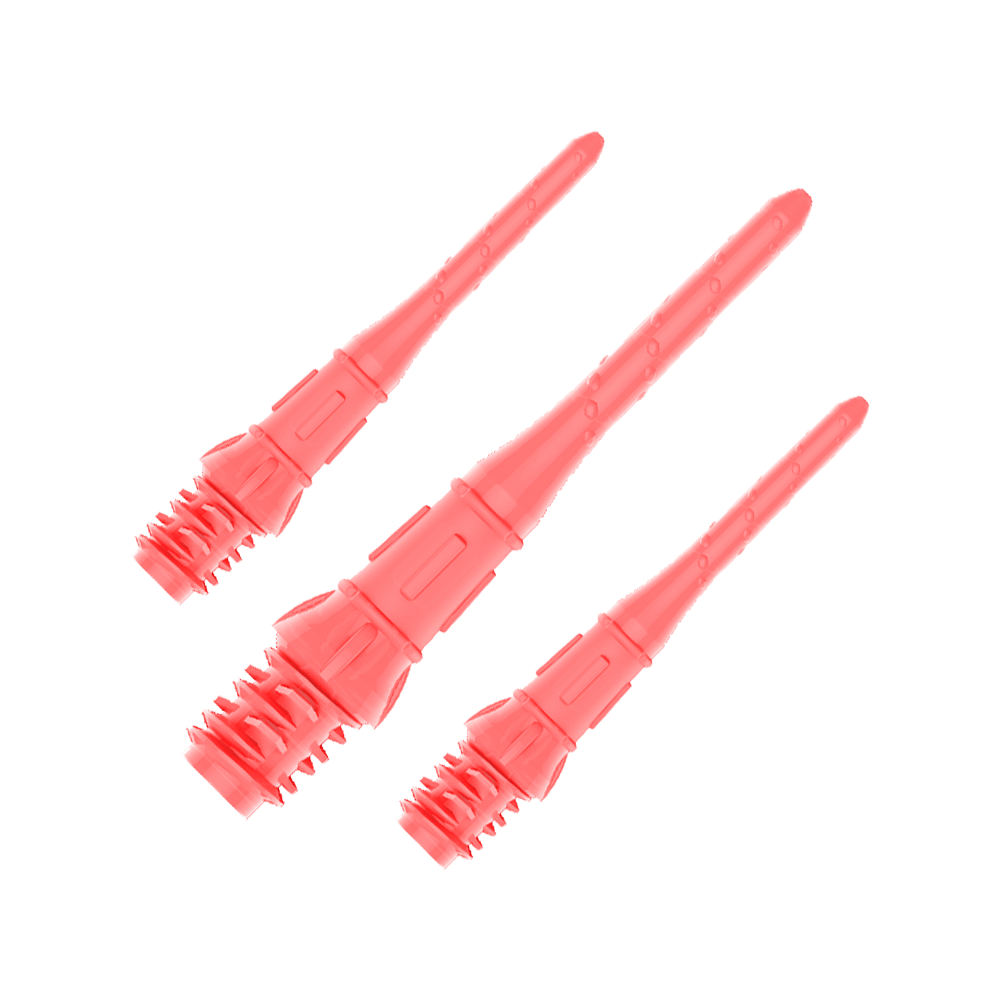 Premium Lippoints (30er Pack) - Spitzen Das Bild zeigt drei pinke Dartspitzen, die eng nebeneinander liegen. Sie sind aus Kunststoff und haben eine schlanke, längliche Form.