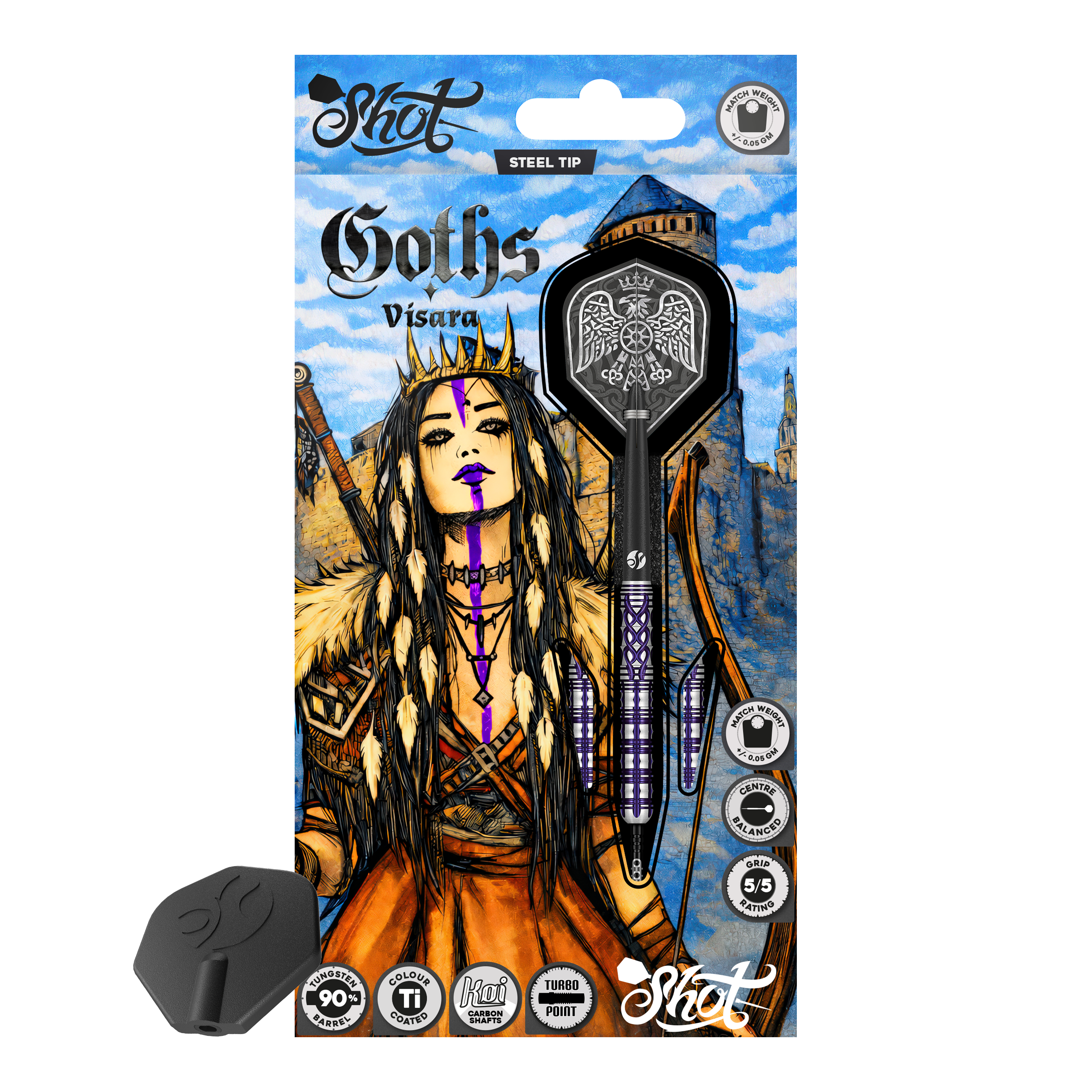 Shot Goths Visara Turbo Point stalen dartpijlen - 23 g Abgebildet sind die Shot Goths Visara Turbo Point Steeldarts mit einem Gewicht von 23 Gramm. Diese hochwertigen Darts bieten ein elegantes Design und eine ausgezeichnete Flugeigenschaft.