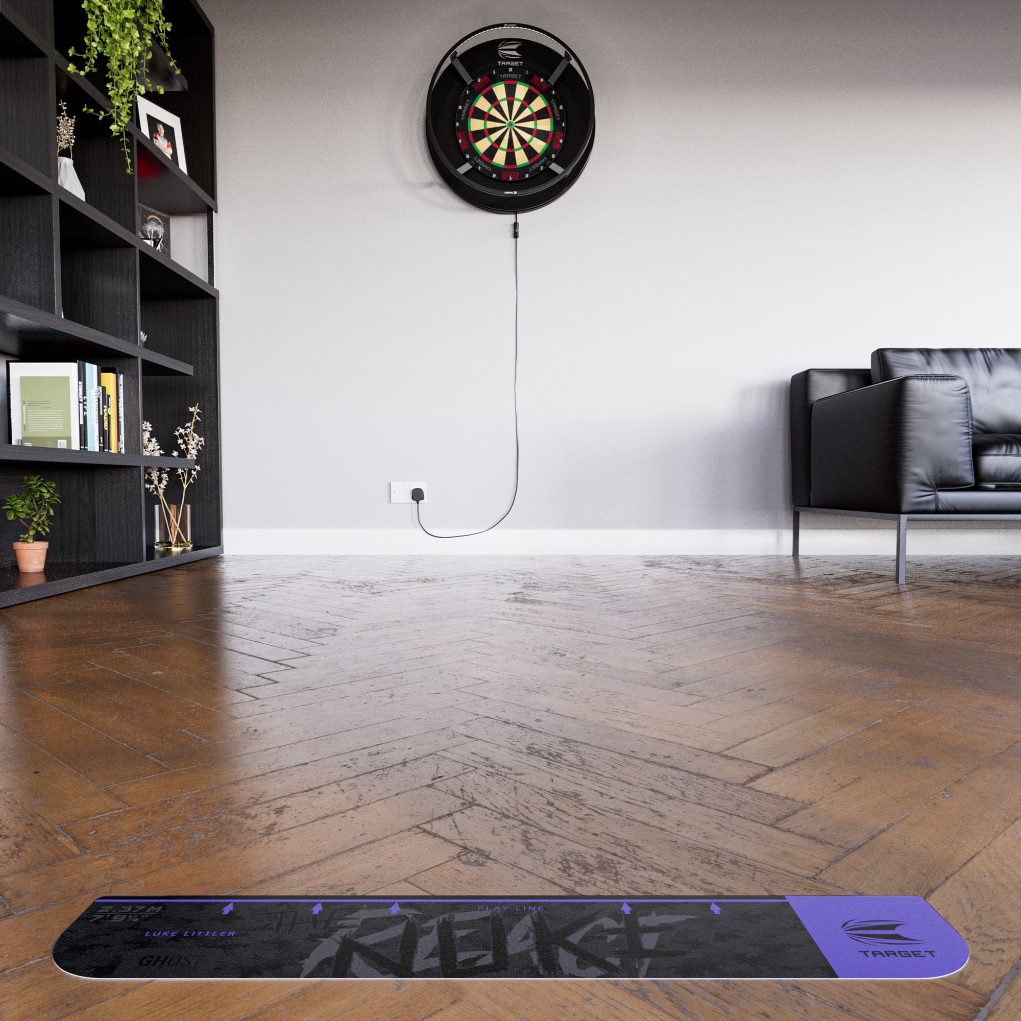 Target Throw Line Ghost-Series Luke Littler werplijn Auf diesem Bild ist die Target Throw Line Ghost-Series Luke Littler Abwurflinie zu sehen. Sie markiert die Abwurflinie im Dartsport.