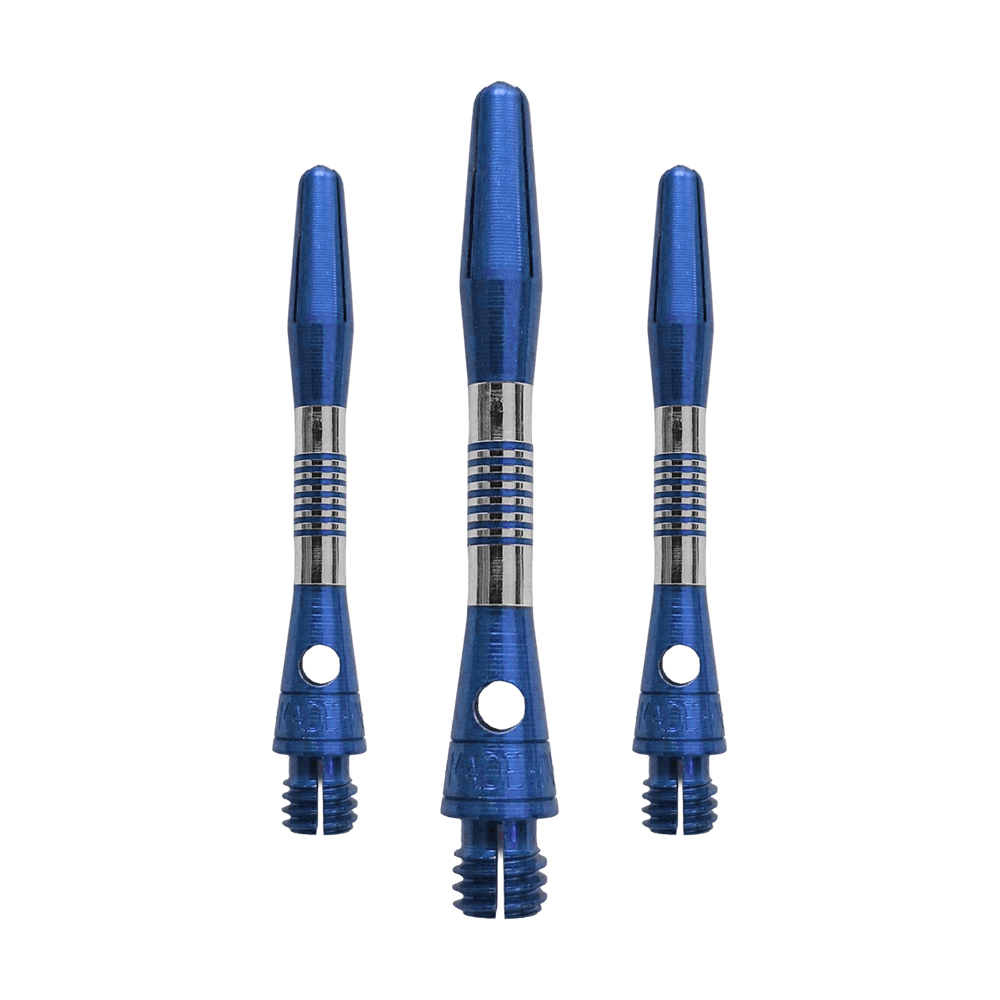 Bulls NL Cetra Aluminium Shafts - Blauw Dieses Bild zeigt blaue BullsNL Cetra Aluminium Shafts mit einer Länge von 34 mm. Es handelt sich um ein Set für Dartpfeile.