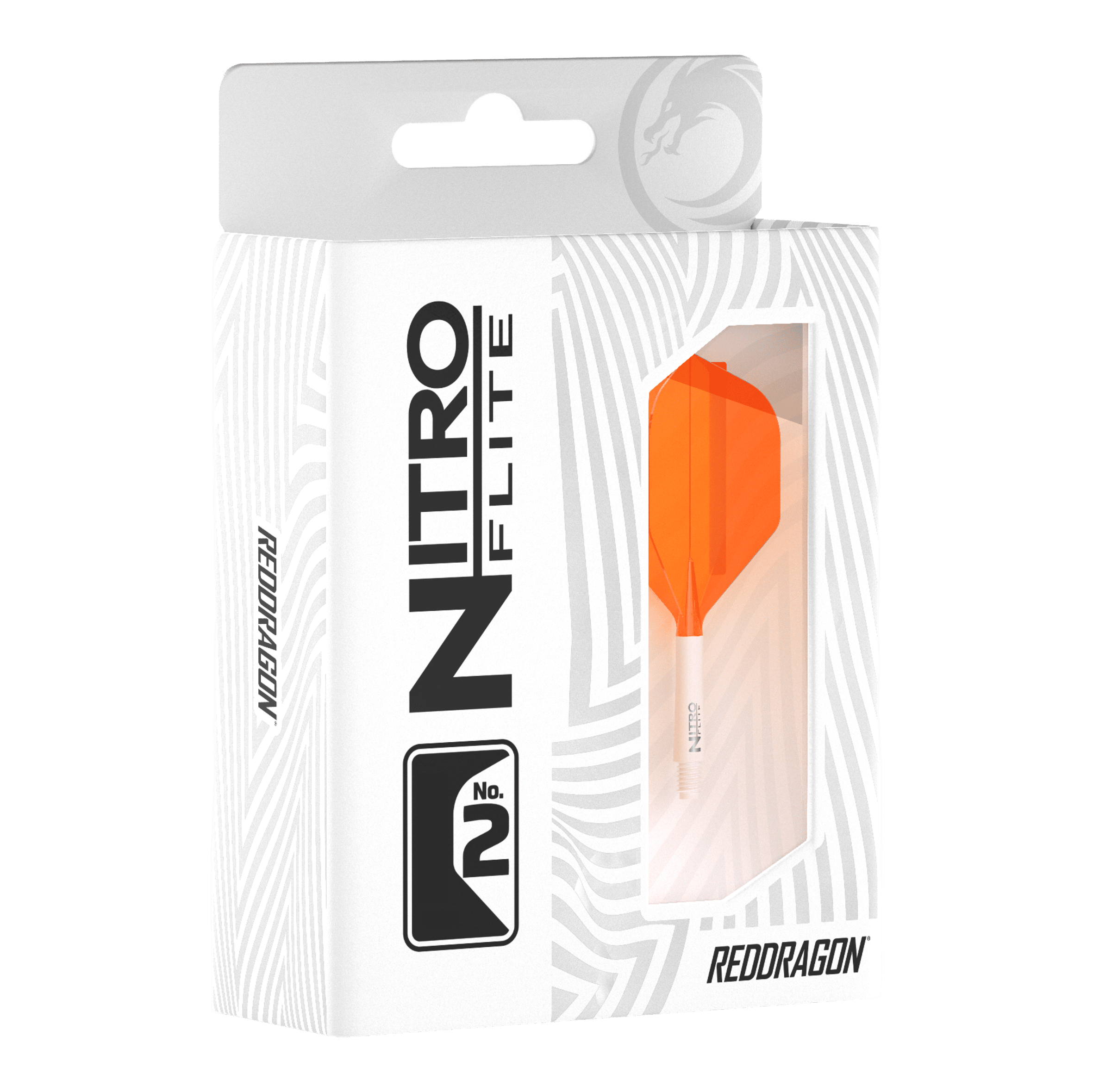 Red Dragon Nitroflite witte schacht oranje flights nr. 2 Zu sehen ist das Produkt Red Dragon Nitroflite White Shaft Orange Flights No2. Es besteht aus einem weißen Schaft und orangen Flights.