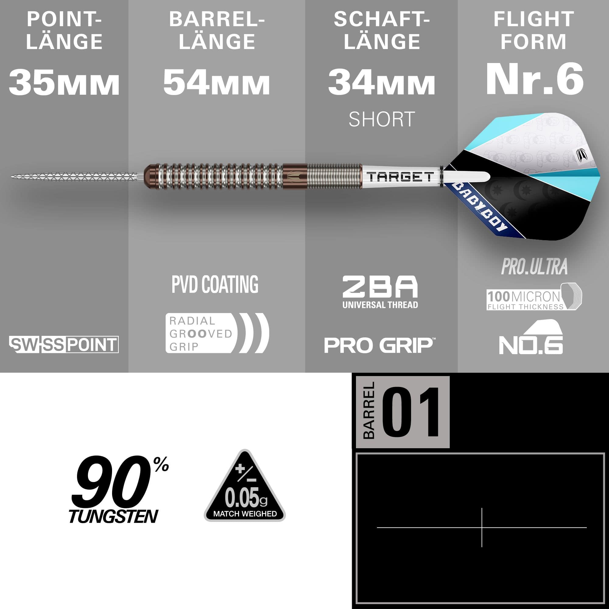 Target Adam Lipscombe Swiss Points stalen dartpijlen - 25 g Auf dem Bild sind Target Adam Lipscombe Swiss Points Steeldarts dargestellt. Diese Darts sind speziell für professionelle Anforderungen entwickelt.