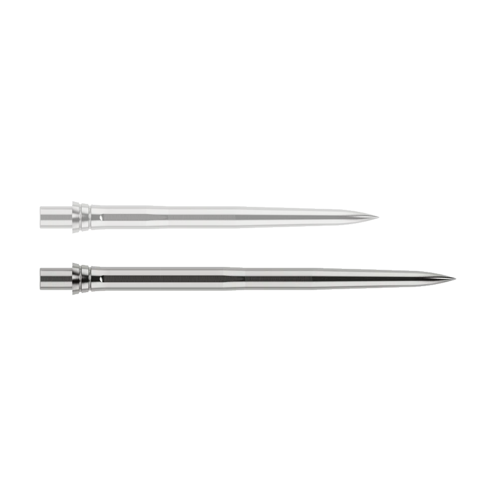 Caliburn EVO dartpunten - Glad - Zilver Abgebildet ist eine silberne Dartspitze mit einer Länge von 32mm. Die Spitze hat ein glattes Design und eignet sich für den Einsatz im Dartsport.