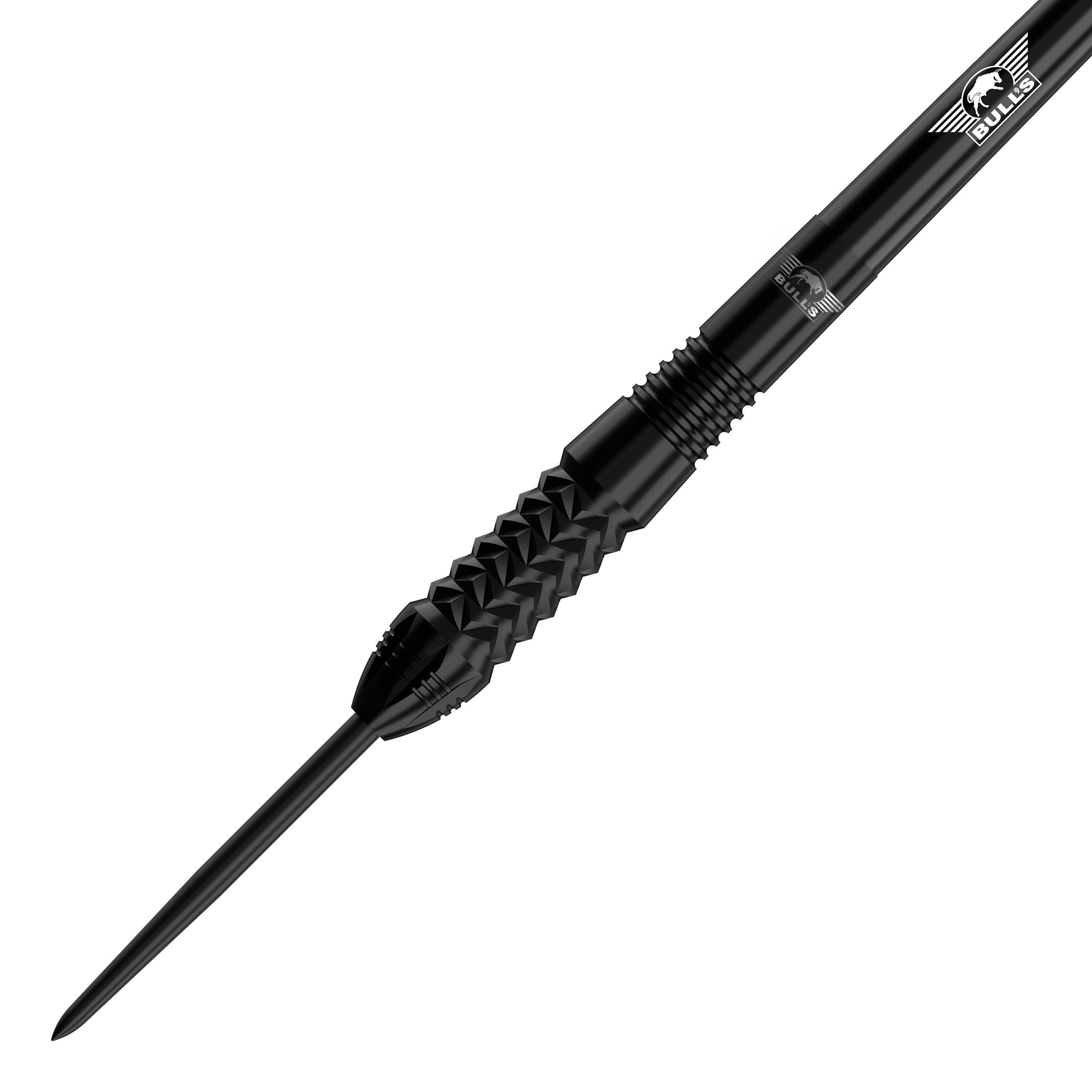 Bulls NL Caliber Black stalen darts Das Bild zeigt einen schwarzen Steeldart der Marke Bulls NL Caliber. Der Dart hat eine strukturierte Griffzone und ein glänzendes, elegantes Design.