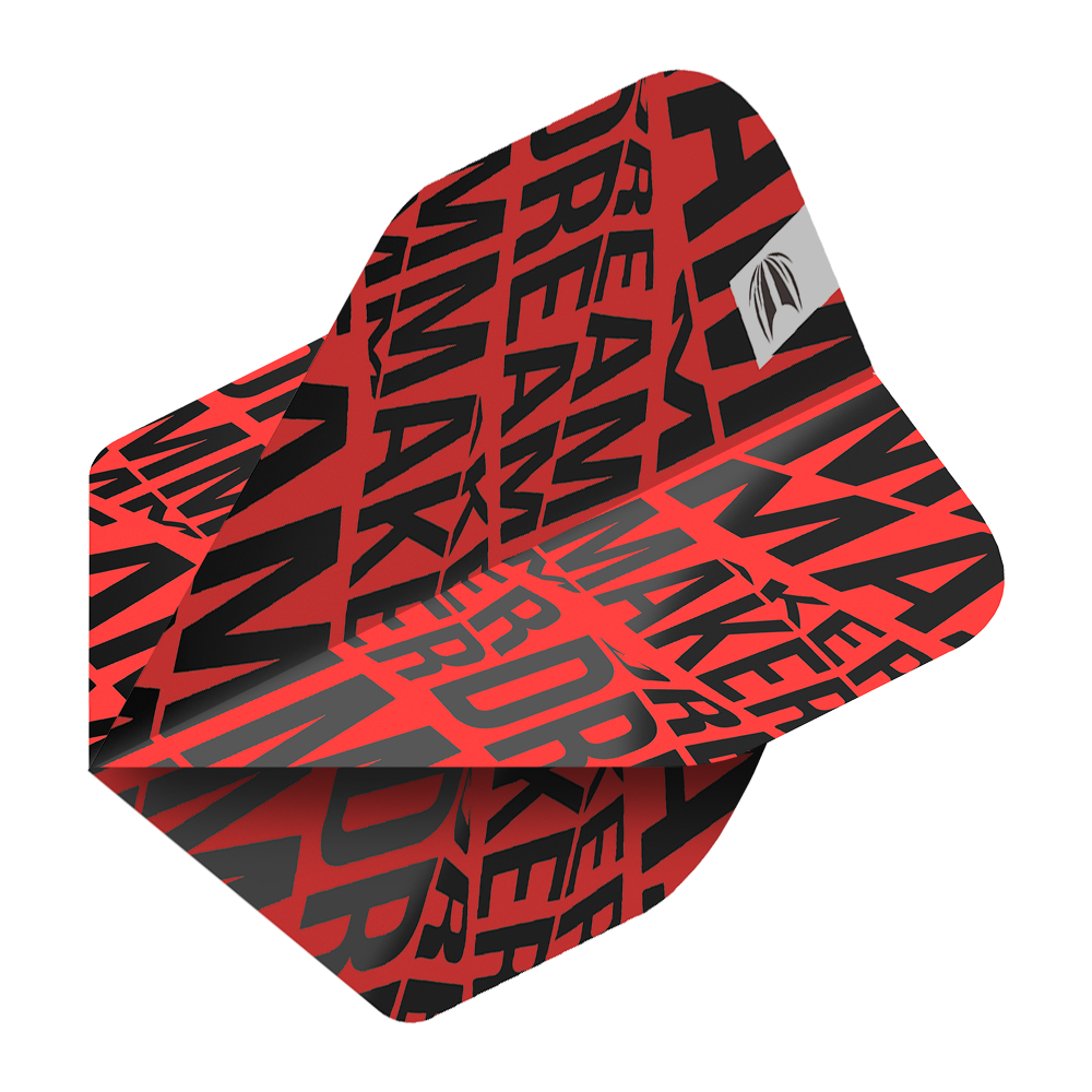 TG82_336580_Target_Pro_Ultra_Dimitri_Van_Den_Bergh_Red_No2_Standard_Flights_2 Das Bild zeigt einen roten Dartflight mit dem Schriftzug "DREAMMAKER" in schwarzen Buchstaben. In der oberen Ecke befindet sich ein kleines silbernes Logo.