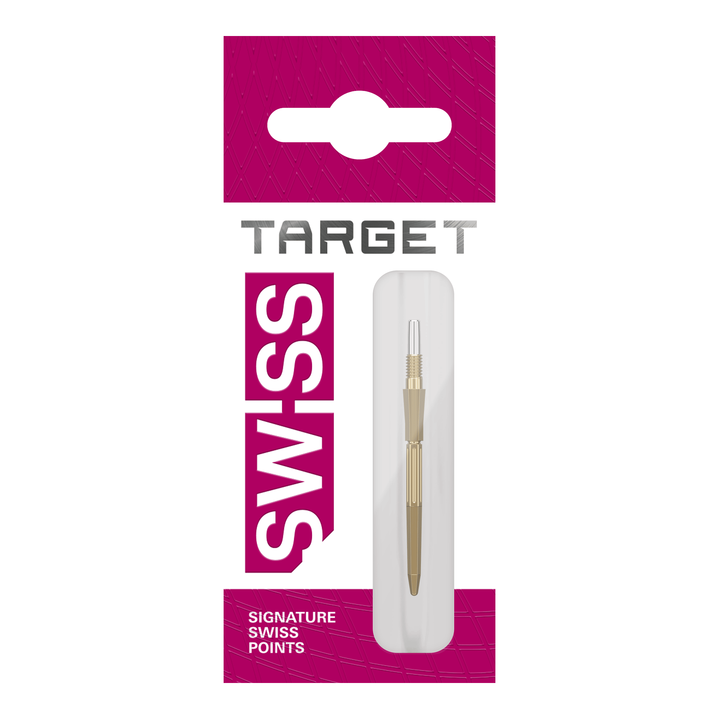 Target Elysian Archetype 43 Swiss Point stalen dartpijlpunten - Goud Das Bild zeigt Dartspitzen in goldener Farbe. Es handelt sich um Target Elysian Archetype 43 SwissPoint Dartspitzen, 30 mm.