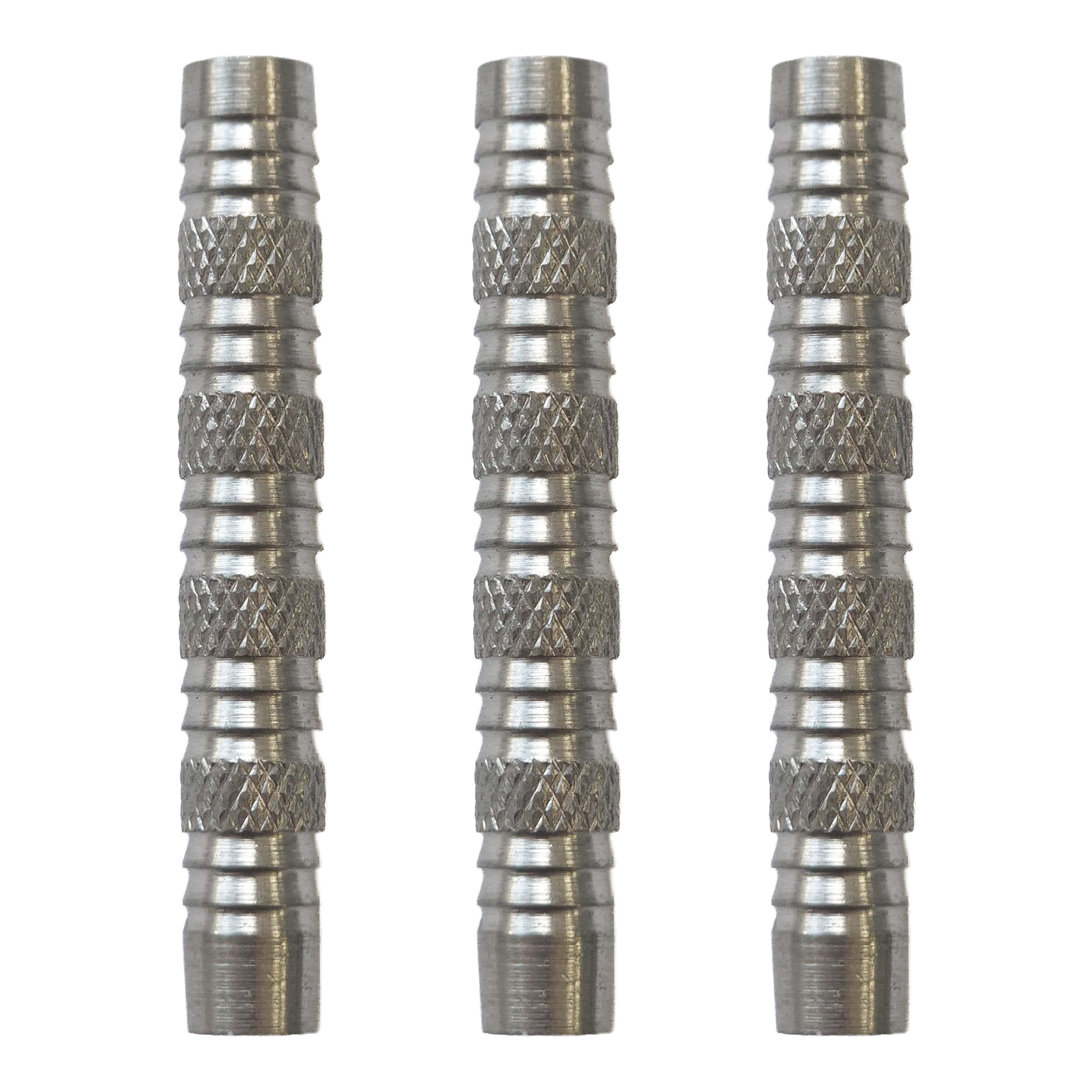McDart Knurled Shark Softdart Barrels - 18g Hier sieht man McDart Knurled Shark Softdart Barrels - 18g als Set. Die Dart-Barrels sind silbern und haben ein markantes Rillenmuster.