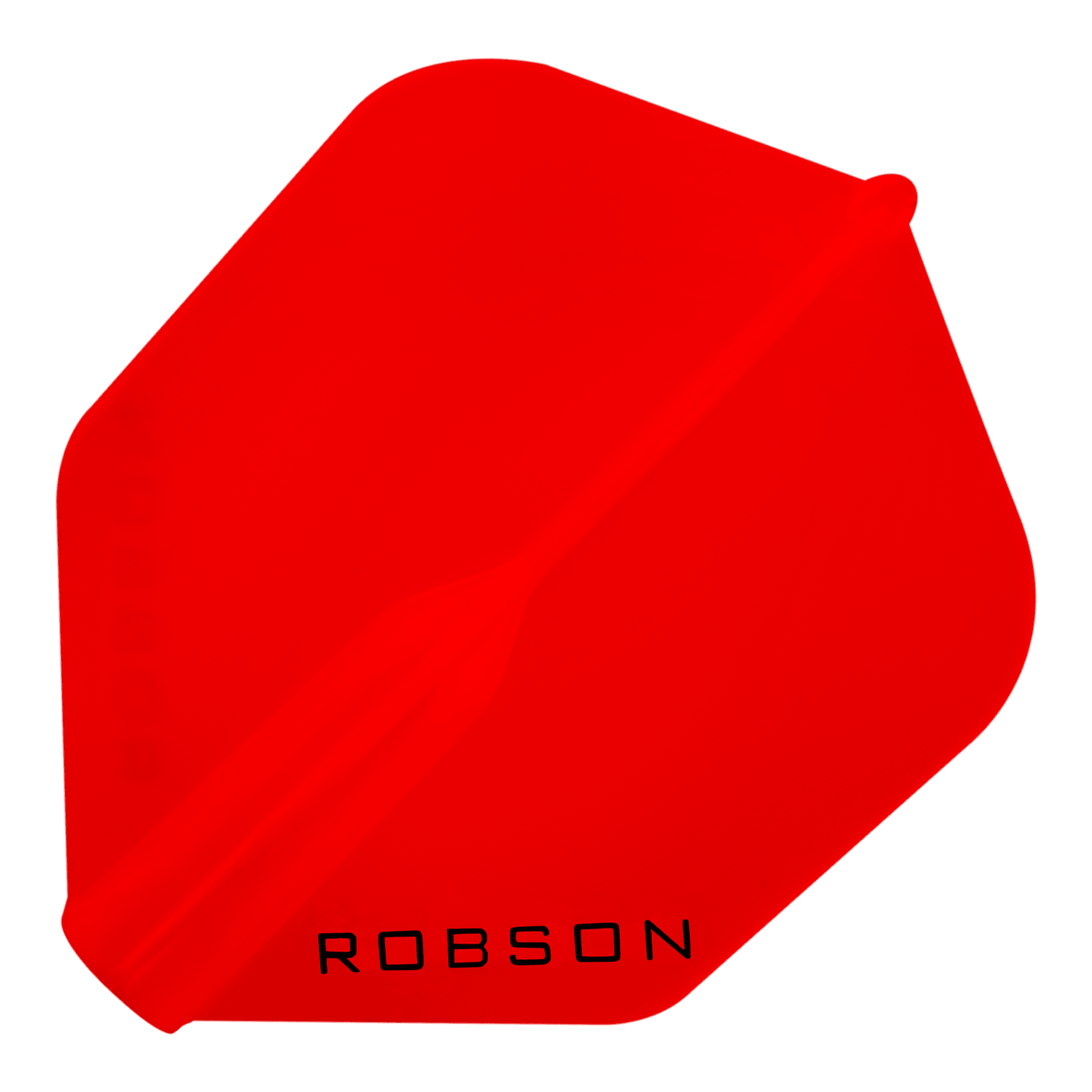 Robson Plus No6 Flights Das Bild zeigt einen roten Dart-Flight mit der Aufschrift "ROBSON". Der Flight hat eine sechseckige Form.