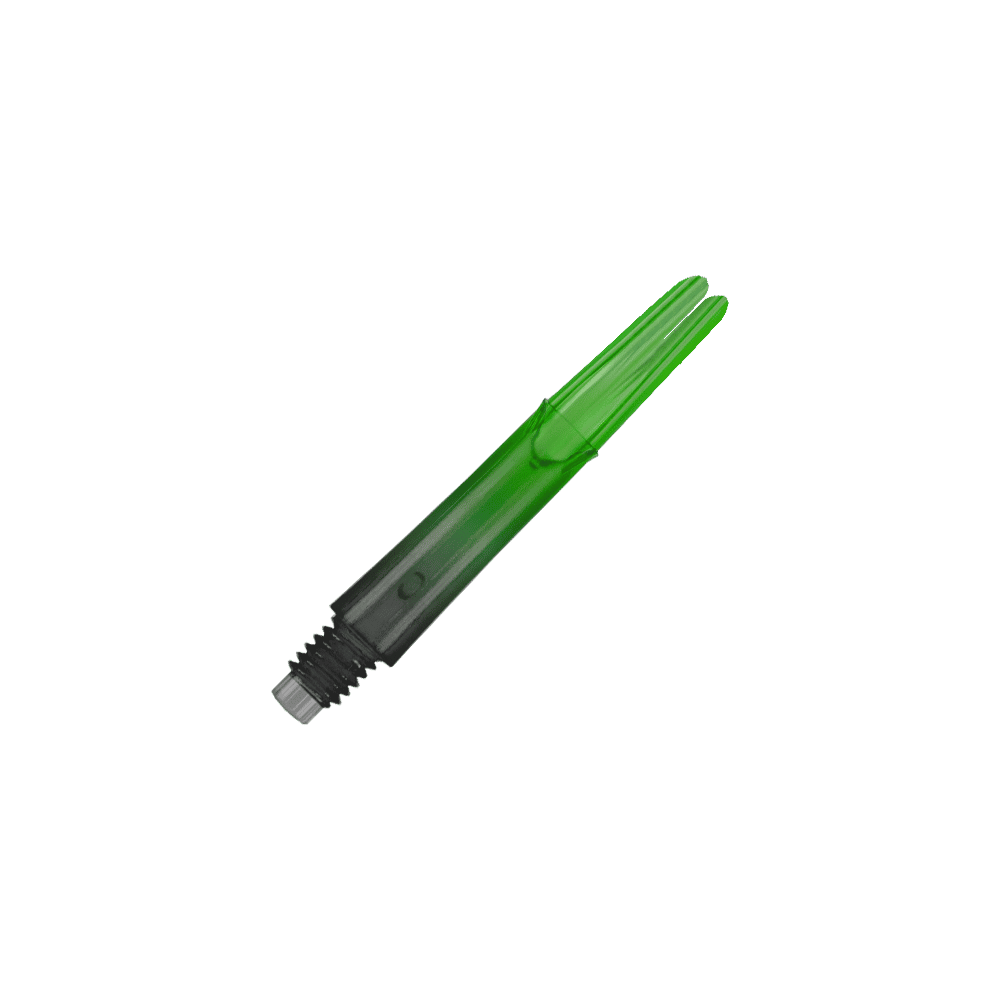 L-L-Style-Shaft Locked Straight Natural9 TwoTone Shafts - Grün Das Bild zeigt einen grünen Dartshaft mit einem schwarzen Gewinde. Der Schaft ist gerade und durchsichtig gestaltet.