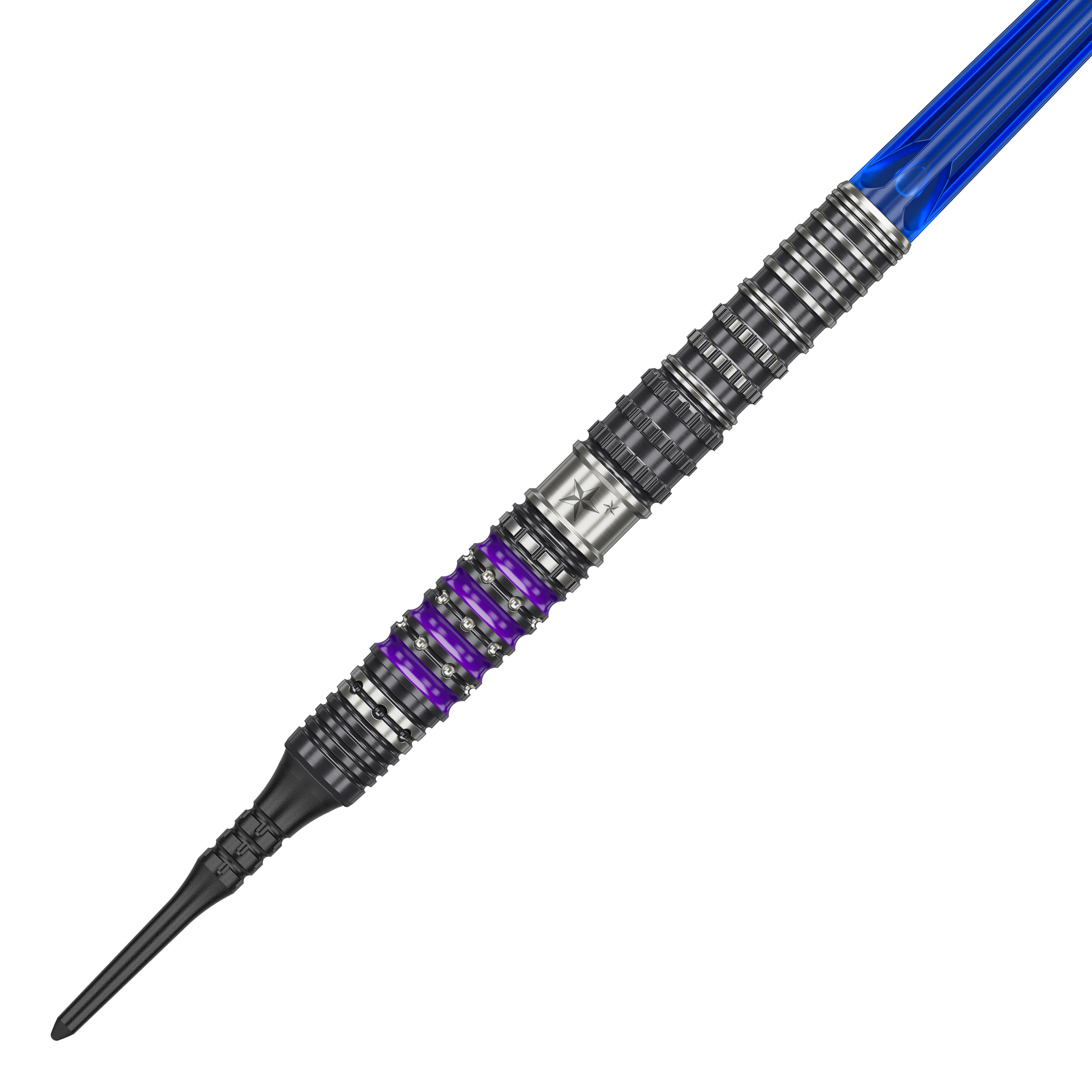 Target Japan Prime Series Sirius GEN4 Soft Darts - 21,5 g Dies ist der Target Japan Prime Series Sirius GEN4 Softdart mit einem Gewicht von 21,5g. Der Dart hat ein futuristisches Design mit silbernen, schwarzen und lila Akzenten sowie einem blauen Schaft.