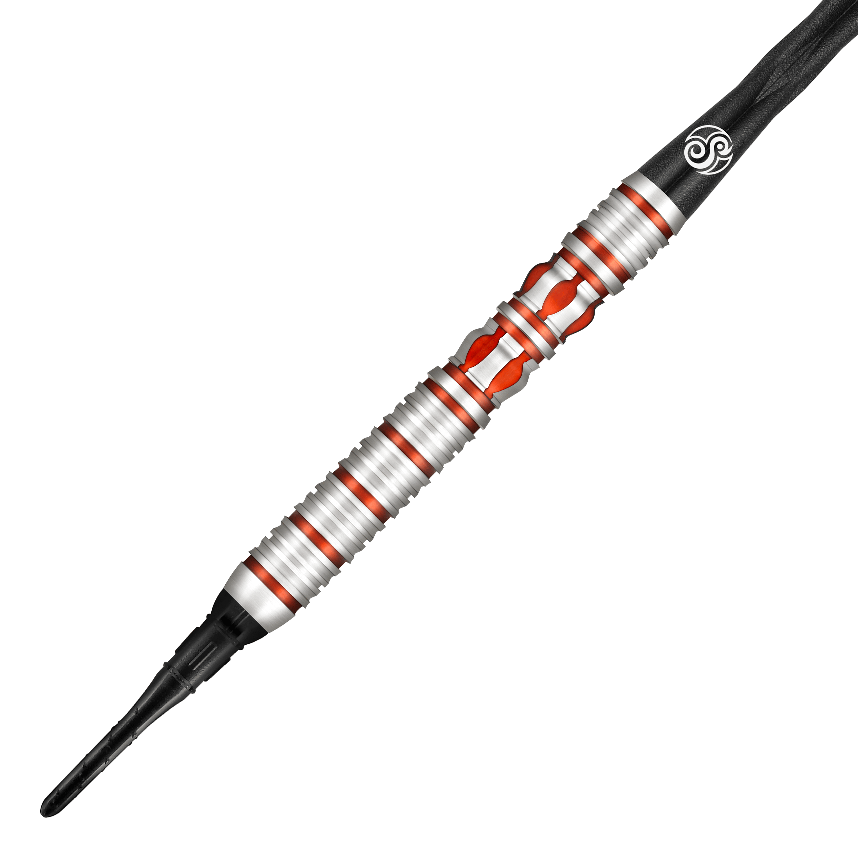 Shot Roman Empire Juno zachte darts Das Bild zeigt einen Shot Roman Empire Juno Softdart. Der Dartpfeil ist silbern mit roten Akzenten und hat ein modernes, gerilltes Design.