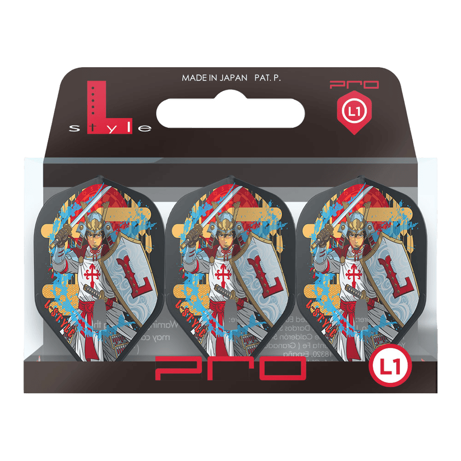 L-Style Ryan Searle Signature V4 Clear White L1PRO Flights Kopie Zwei L-Style Robert Marijanovic V3 Black L1PRO Flights sind nebeneinander platziert. Die schwarze Struktur und die Form fallen ins Auge.