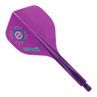 Condor Ax 120 Connor Scutt Sniper Purple Flight System - Standaard Das Bild zeigt ein lila Dart-Flightsystem mit der Aufschrift "Sniper". Es handelt sich um das Modell "Condor Axe 120 Connor Scutt Sniper Purple Flight-System - Standard".