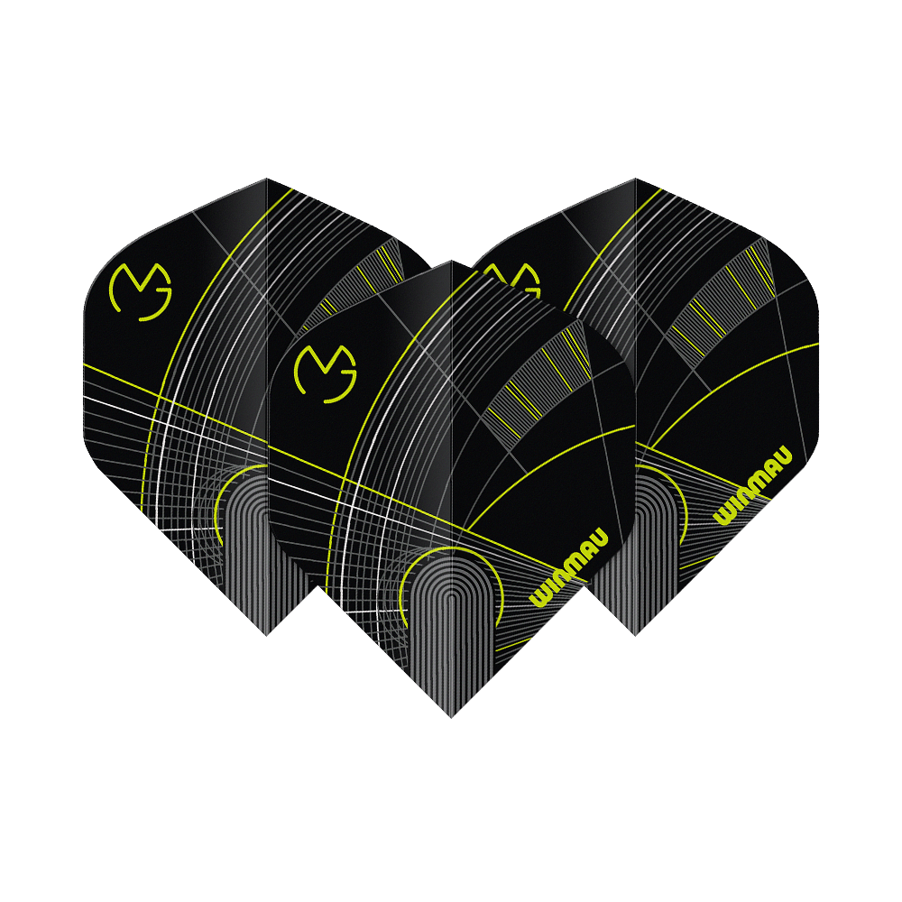 Winmau Prism Delta MvG Zwart Groen Nr. 2 Standaardvluchten Das Bild zeigt die Winmau Prism Delta MvG Black Green No2 Standard Flights. Diese Flights sind in Schwarz und Grün gehalten und für Darts geeignet.