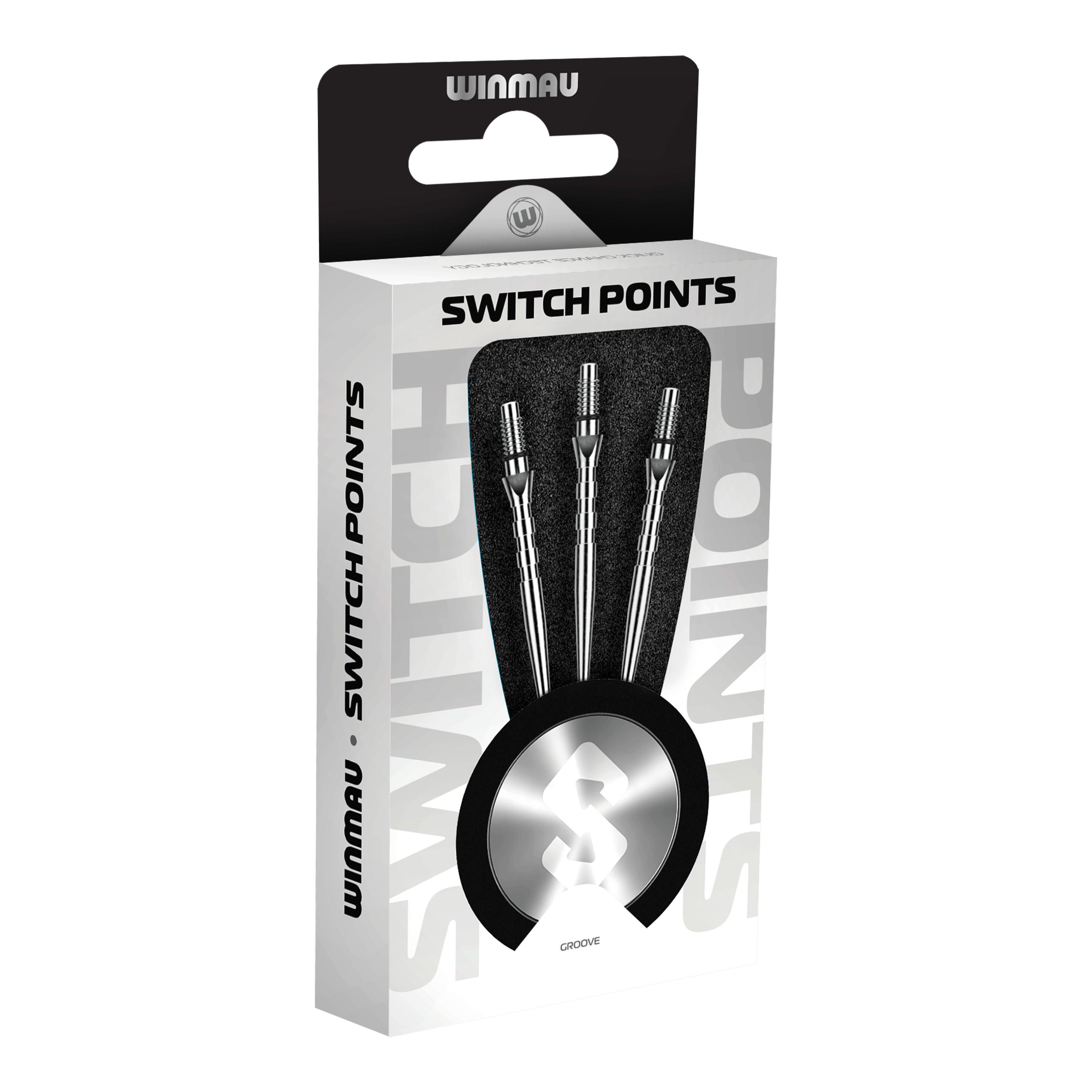 Winmau Switch Point Groove stalen dartpunten - Zilverkleurig effect Das Bild zeigt Winmau Switch Point Groove Steeldartspitzen im Silver Effect. Die Dartspitzen besitzen Rillen und eine silberne Oberfläche.