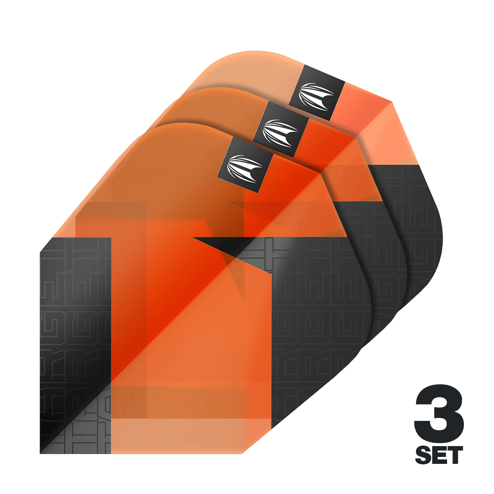 Target Pro Ultra TAG Orange Ten-X standaardvluchten - 3 sets Das Bild zeigt drei Sätze der Target Pro Ultra TAG Orange Ten-X Standard Flights. Die Flights sind in Orange und Schwarz gehalten und besitzen ein markantes Design.