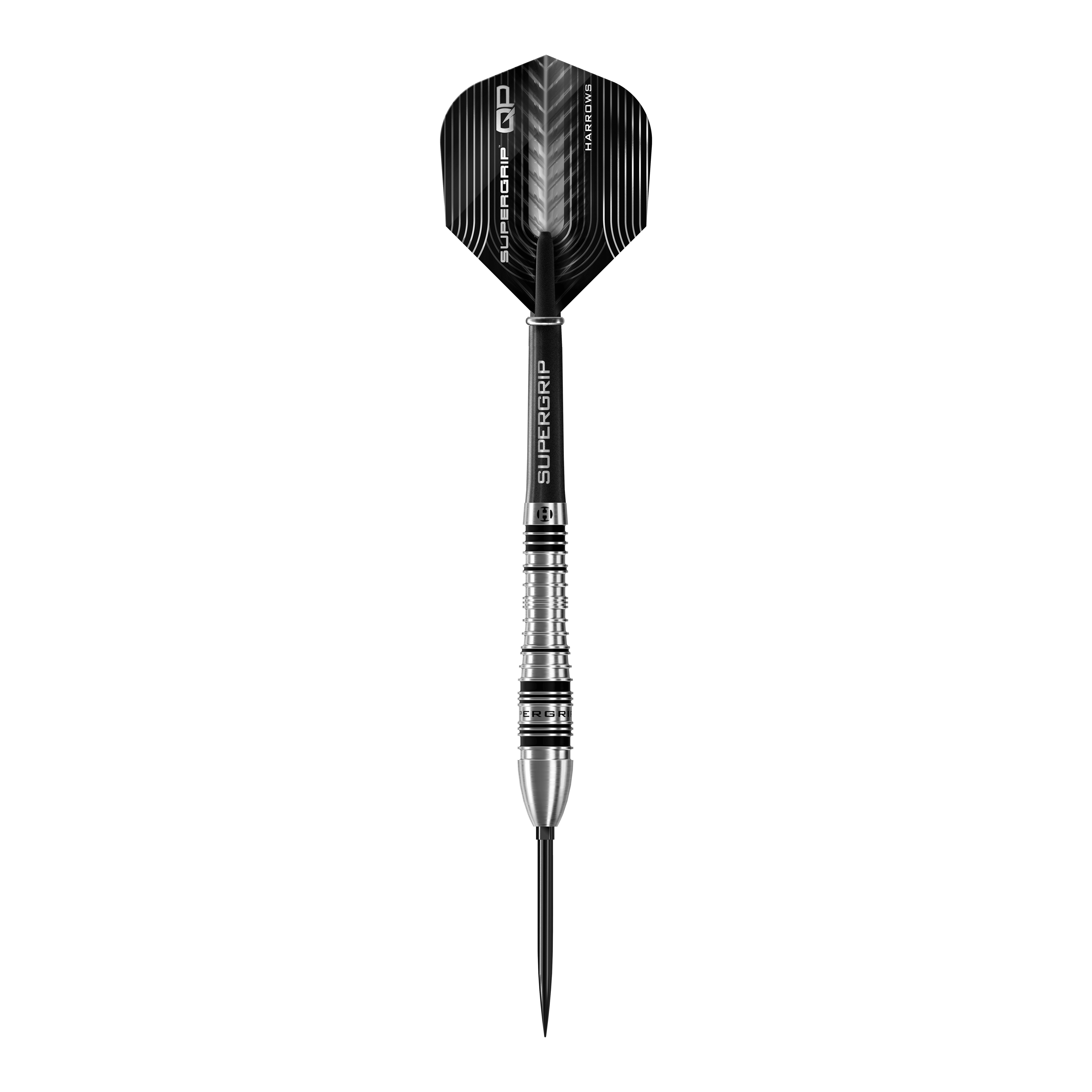 Harrows Supergrip Bomb Quick Point stalen dartpijlen Das Bild zeigt die Harrows Supergrip Bomb Quick Point Steeldarts. Die Darts sind für präzises Werfen im Dartspiel entwickelt.