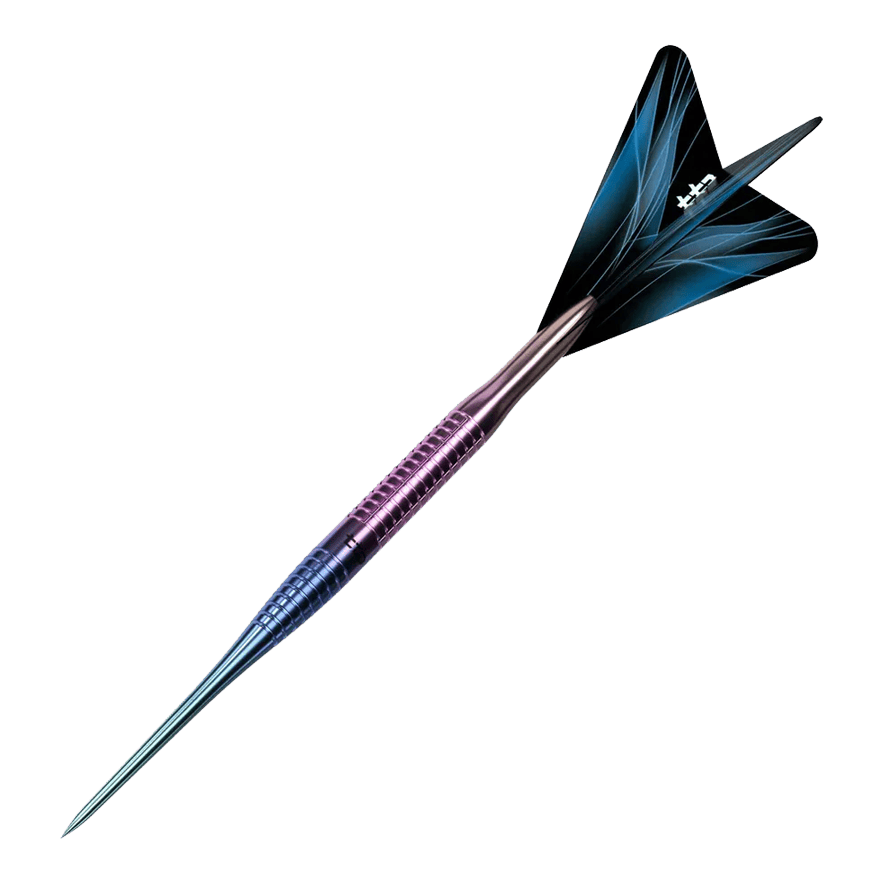 Caliburn TTD Complete Titanium T3 Rainbow stalen dartpijlen - 7 g Abgebildet ist der Caliburn TTD Complete Titanium T3 Rainbow Steeldarts - 7g. Der Dartpfeil weist eine schillernde Regenbogen-Optik auf.