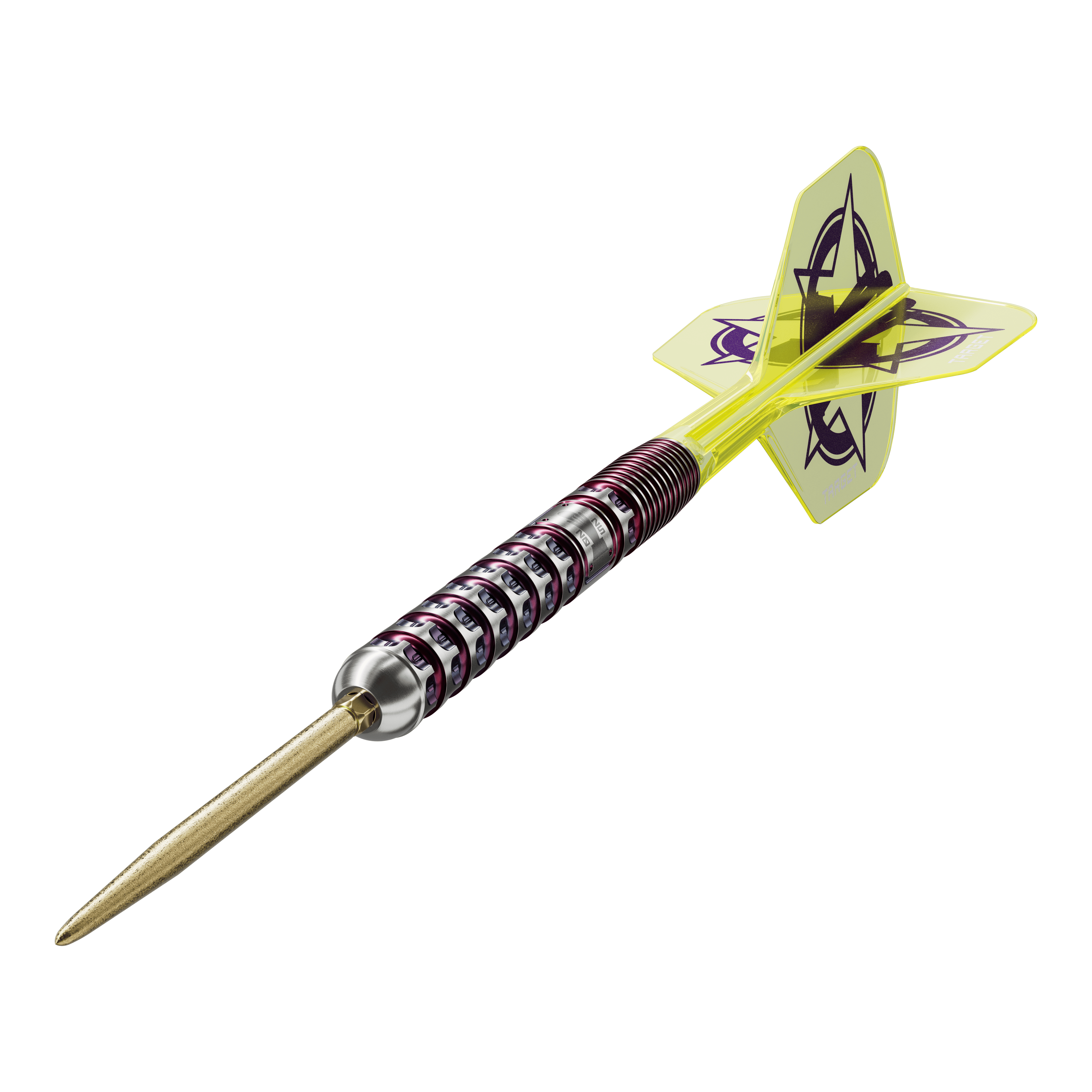 Target Luke Littler Wereldkampioen 2025 Editie Steeldarts - 23g Das Bild zeigt einen Steeldart der Marke Target, Modell "Luke Littler World Champion 2025 Edition" mit einem Gewicht von 23g. Der Dart hat ein modernes Design mit gelben Flights und einem auffälligen, gerillten Metallgriff.