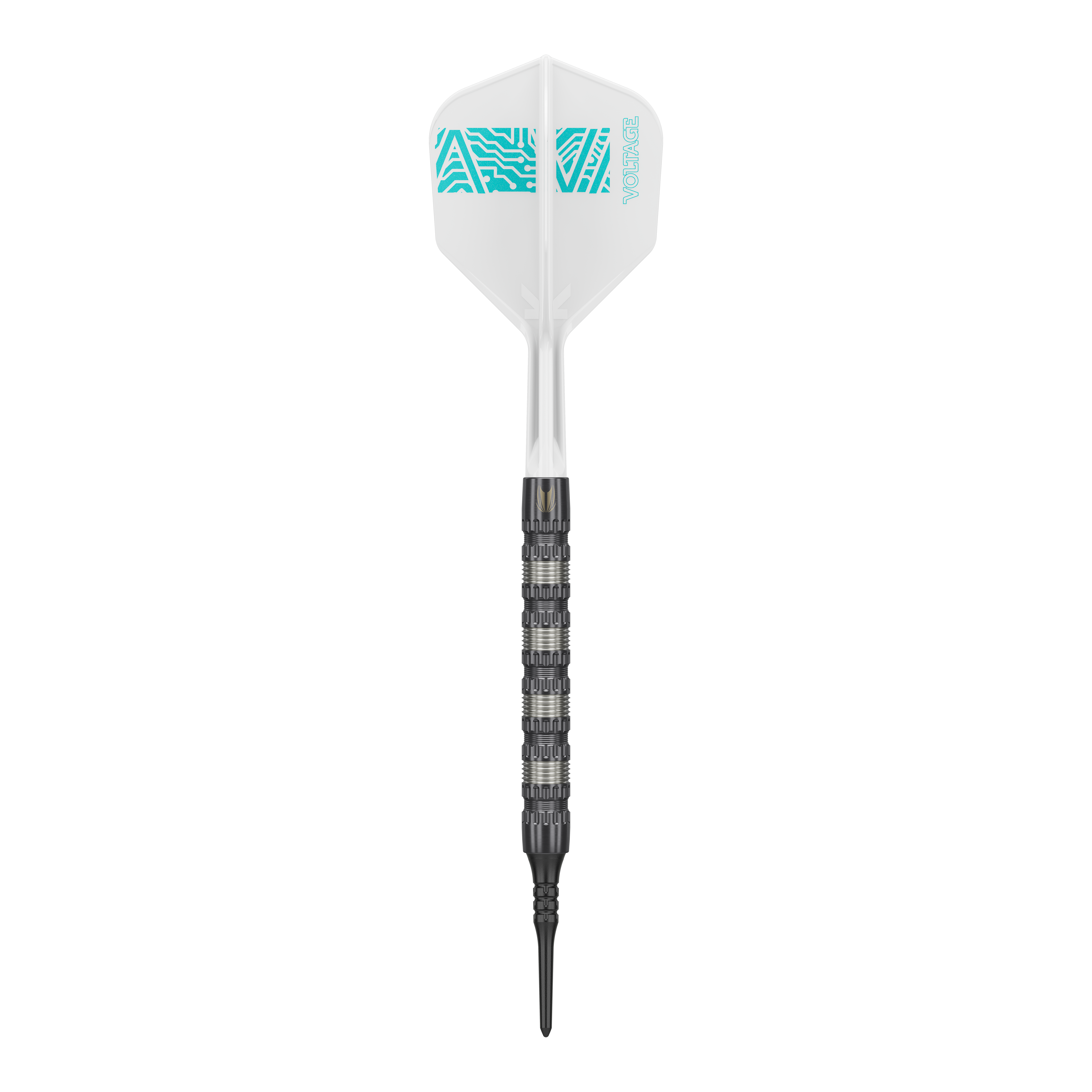Target Rob Cross 95K Swiss Point Zachte Darts - 18g Der Target Rob Cross 95K Swiss Point Softdart wiegt 18 Gramm und hat ein auffälliges, strukturiertes Barrel. Die Flight ist weiß mit türkisfarbenem Muster und der Aufschrift "VOLTAGE".