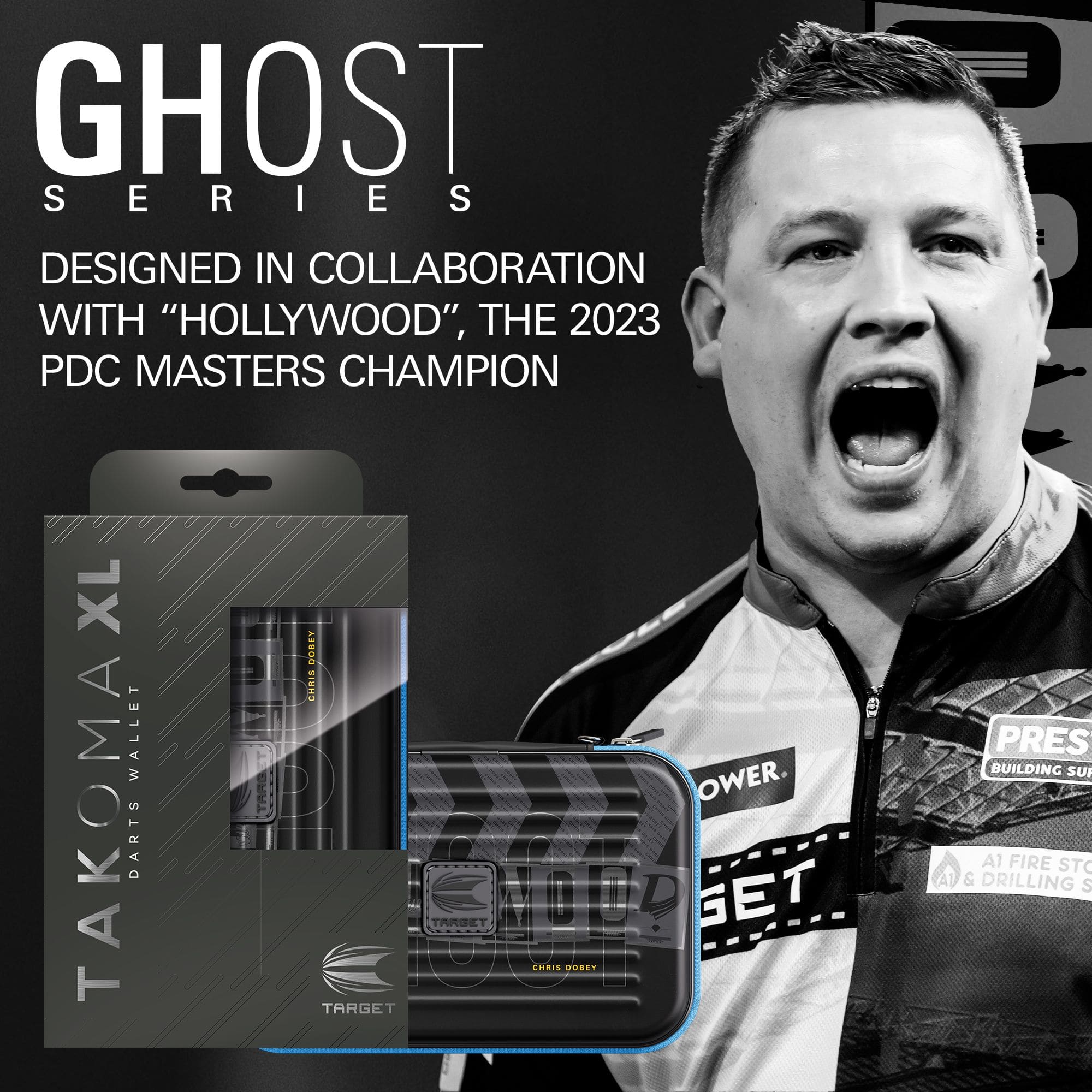 Takoma XL Ghost Series Chris Dobey darthoesje Das Bild zeigt das Takoma XL Ghost Series Chris Dobey Dartcase. Das Dartcase schützt Dartzubehör vor Beschädigungen.