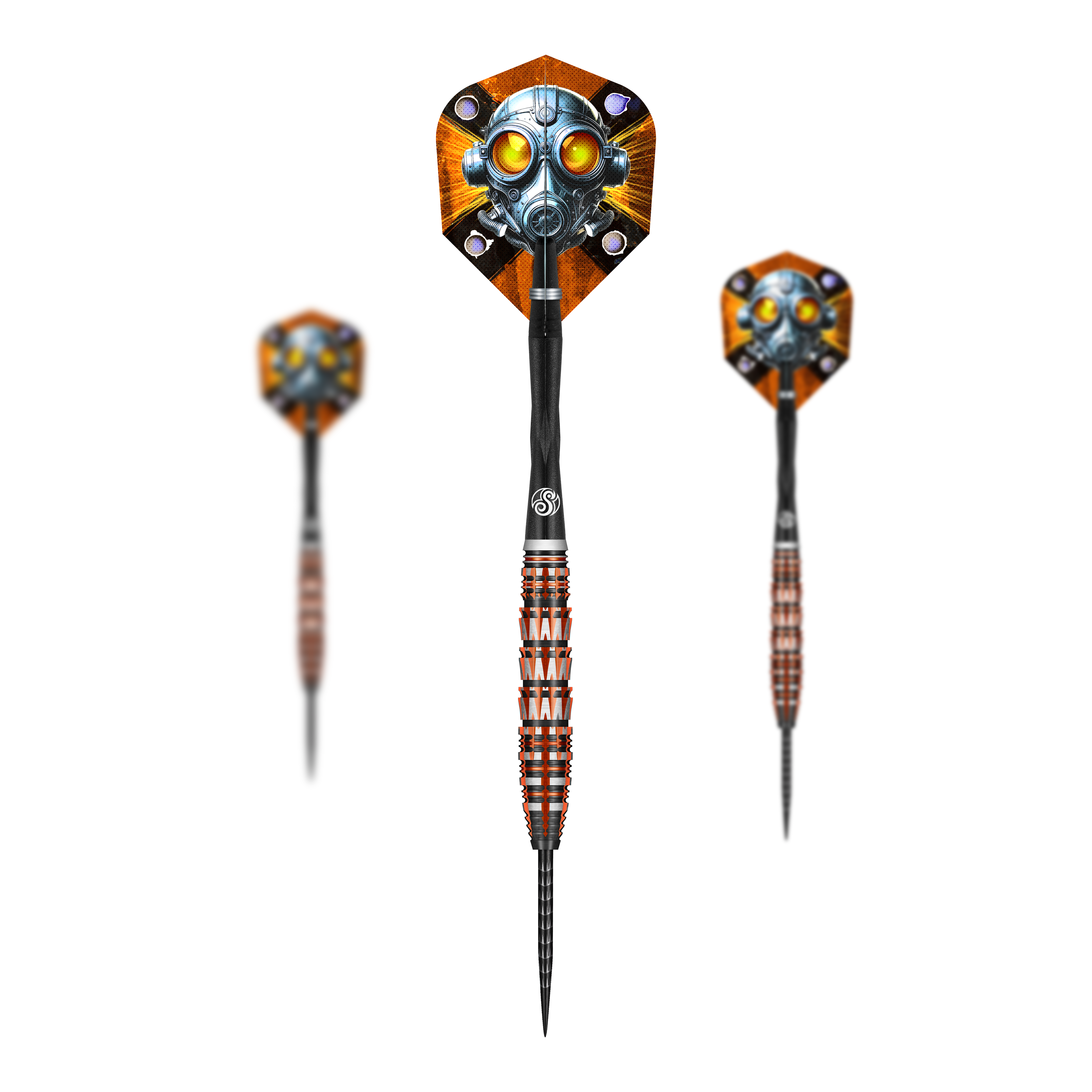 Dies ist ein Bild der Shot Badlands Rustin Steeldarts - 23g. Das Produkt ist als Set abgebildet.