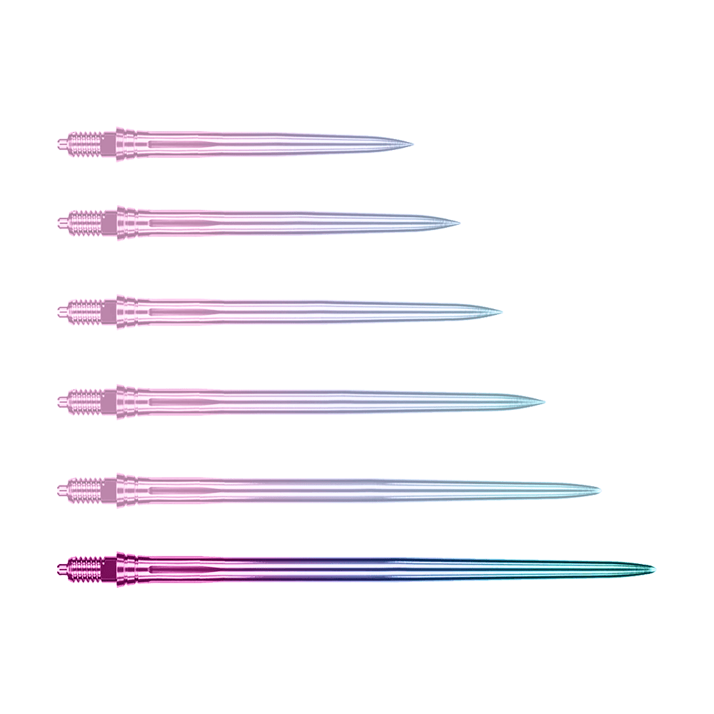 Caliburn EZ-EVO dartpunten - Glad - Regenboog Das Bild zeigt Dartspitzen mit einem glatten, regenbogenfarbenen Design und einer Länge von 50 mm. Diese Dartspitzen sind ideal für den Einsatz beim Dartspiel geeignet.