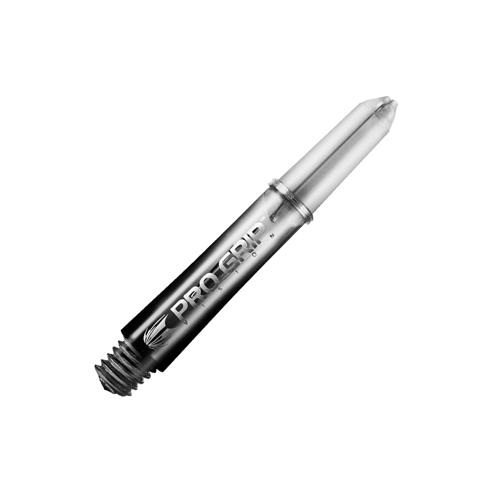 Target Pro Grip Vision Shafts - 3 sets - Zwart Das Bild zeigt einen schwarzen Pro Grip Vision Shafts von Target mit einer Länge von 34 mm. Der Schaft hat ein glänzendes Finish und ist mit einem Schraubgewinde ausgestattet.